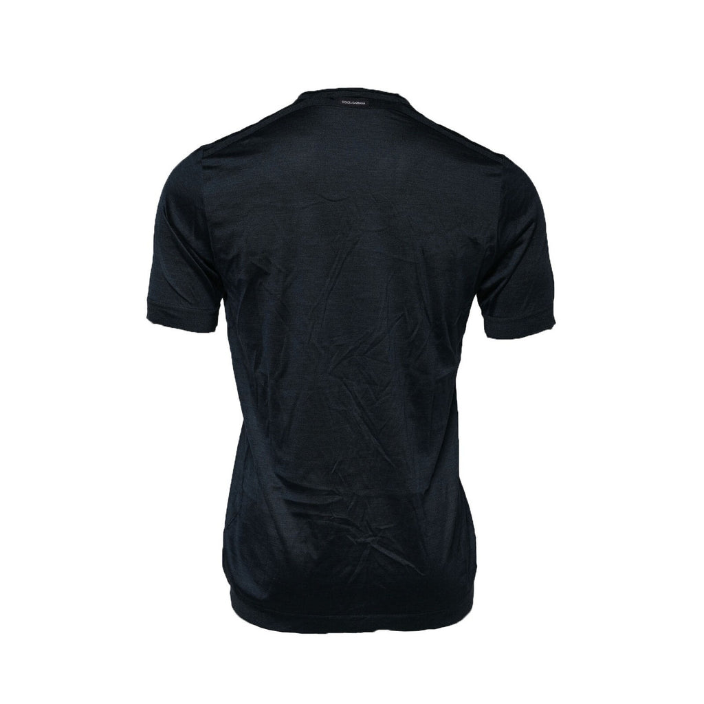 Dolce & Gabbana Dark Blue Silk Crew Neck Short Sleeve T-shirt