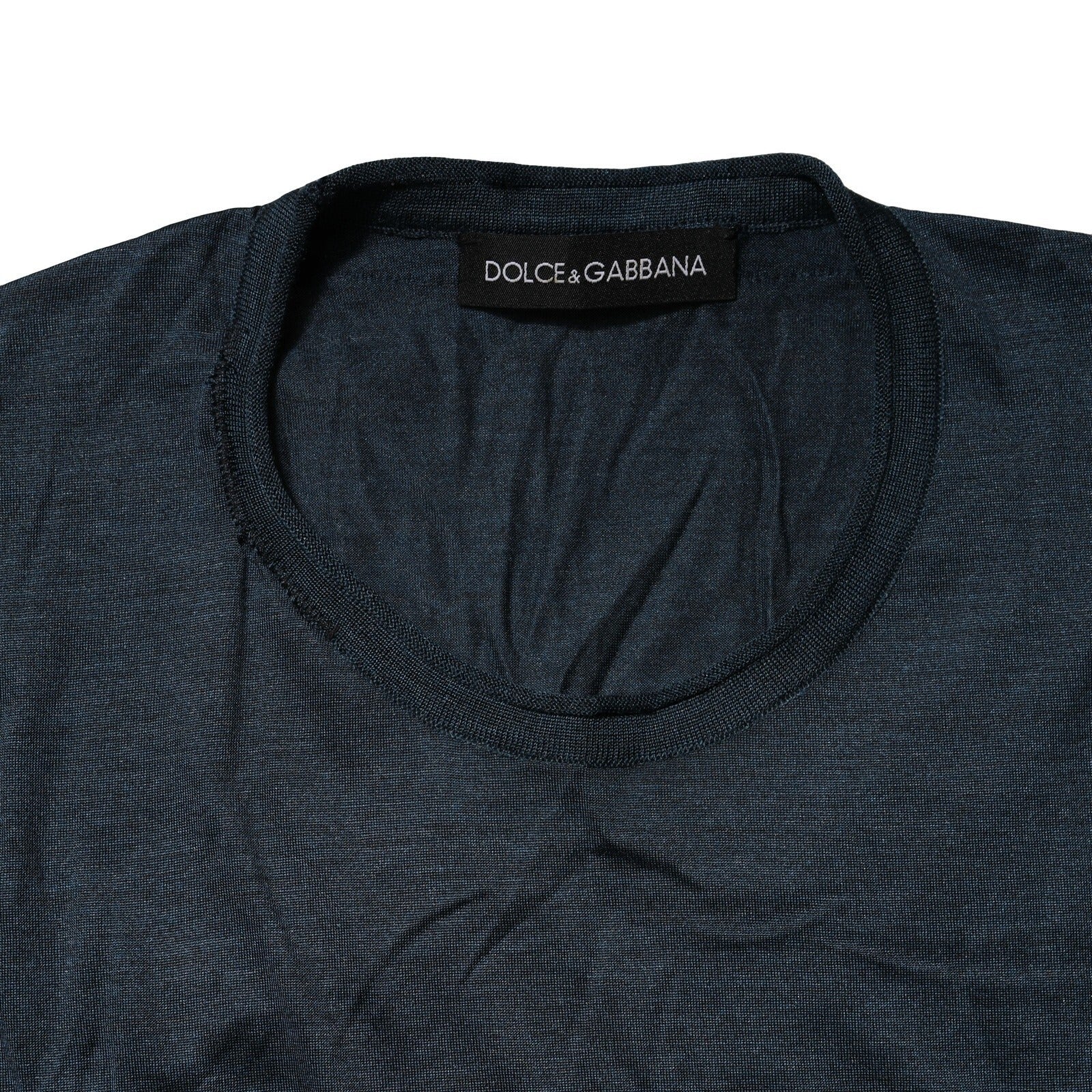 Dolce & Gabbana Dark Blue Silk Crew Neck Short Sleeve T-shirt | Regal Royce