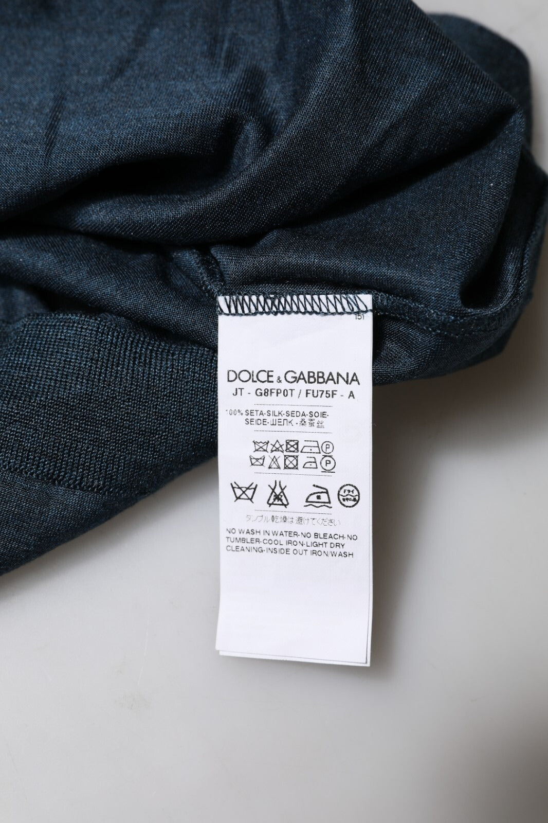 Dolce & Gabbana Dark Blue Silk Crew Neck Short Sleeve T-shirt | Regal Royce