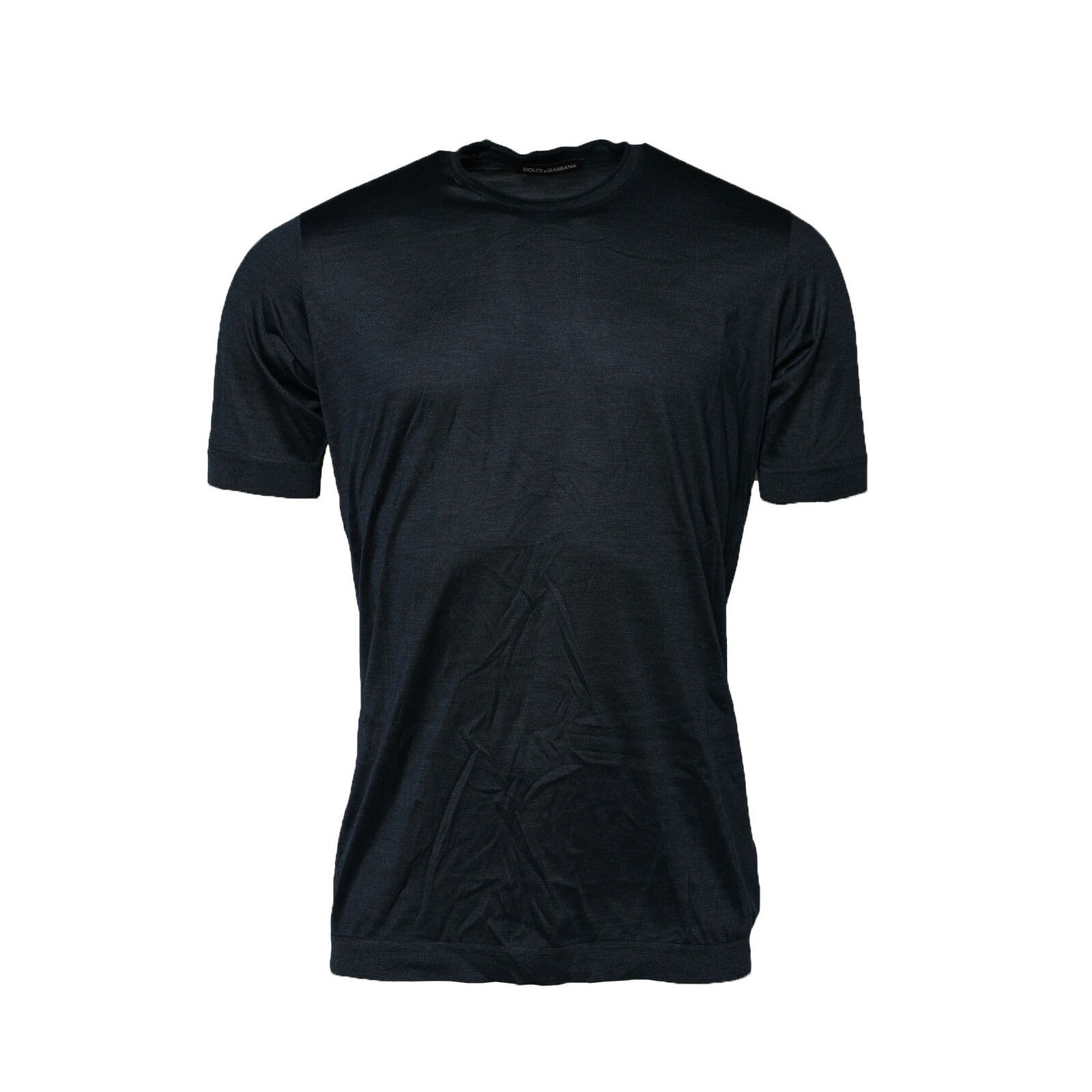 Dolce & Gabbana Dark Blue Silk Crew Neck Short Sleeve T-shirt | Regal Royce