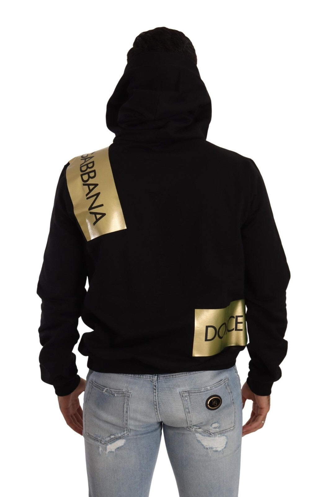 Dolce & Gabbana Black Gold Hooded Cotton Mens Pullover Sweater | Regal Royce