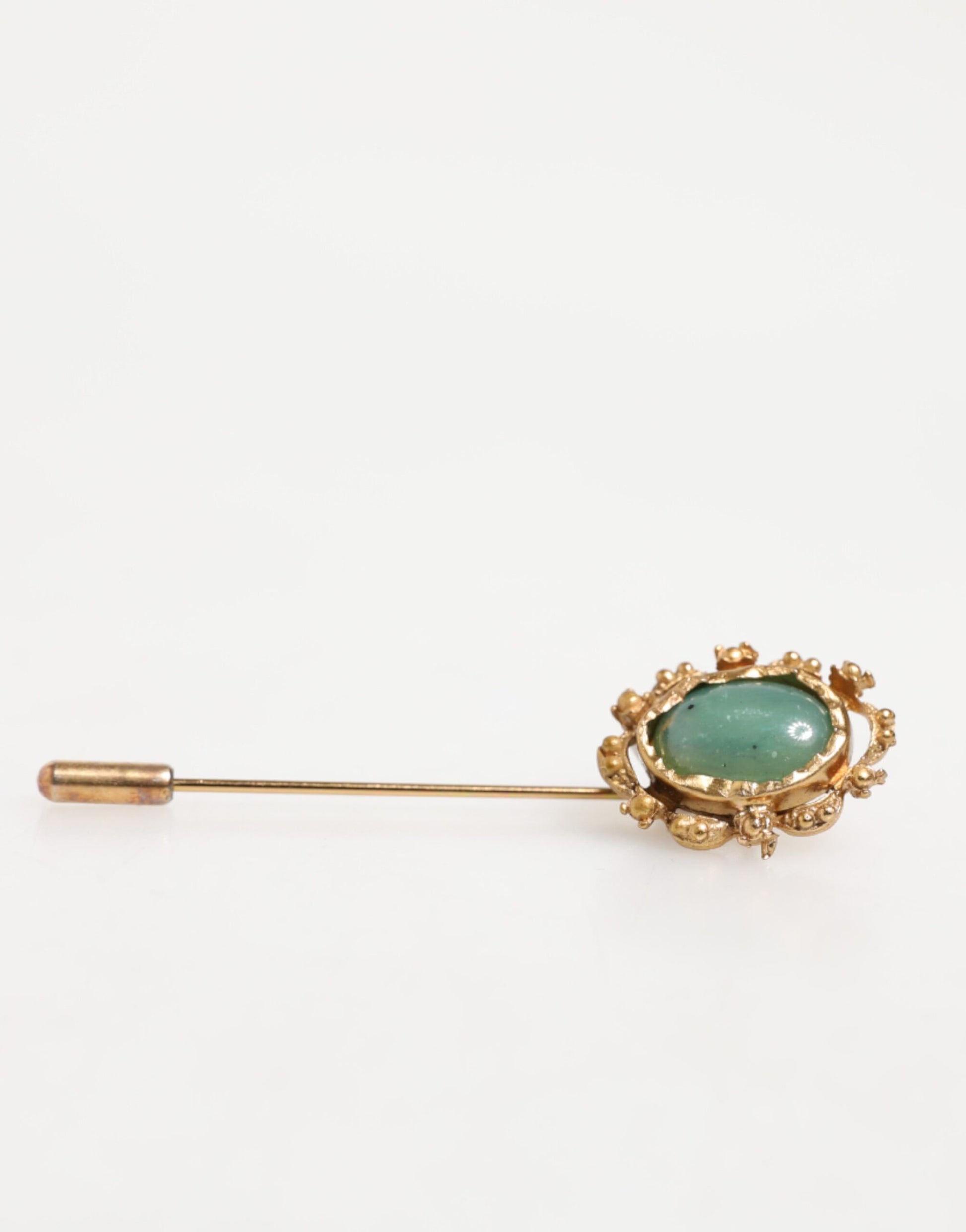 Dolce & Gabbana Gold Tone Green Stone Antique Men Accessory Brooch Pin
