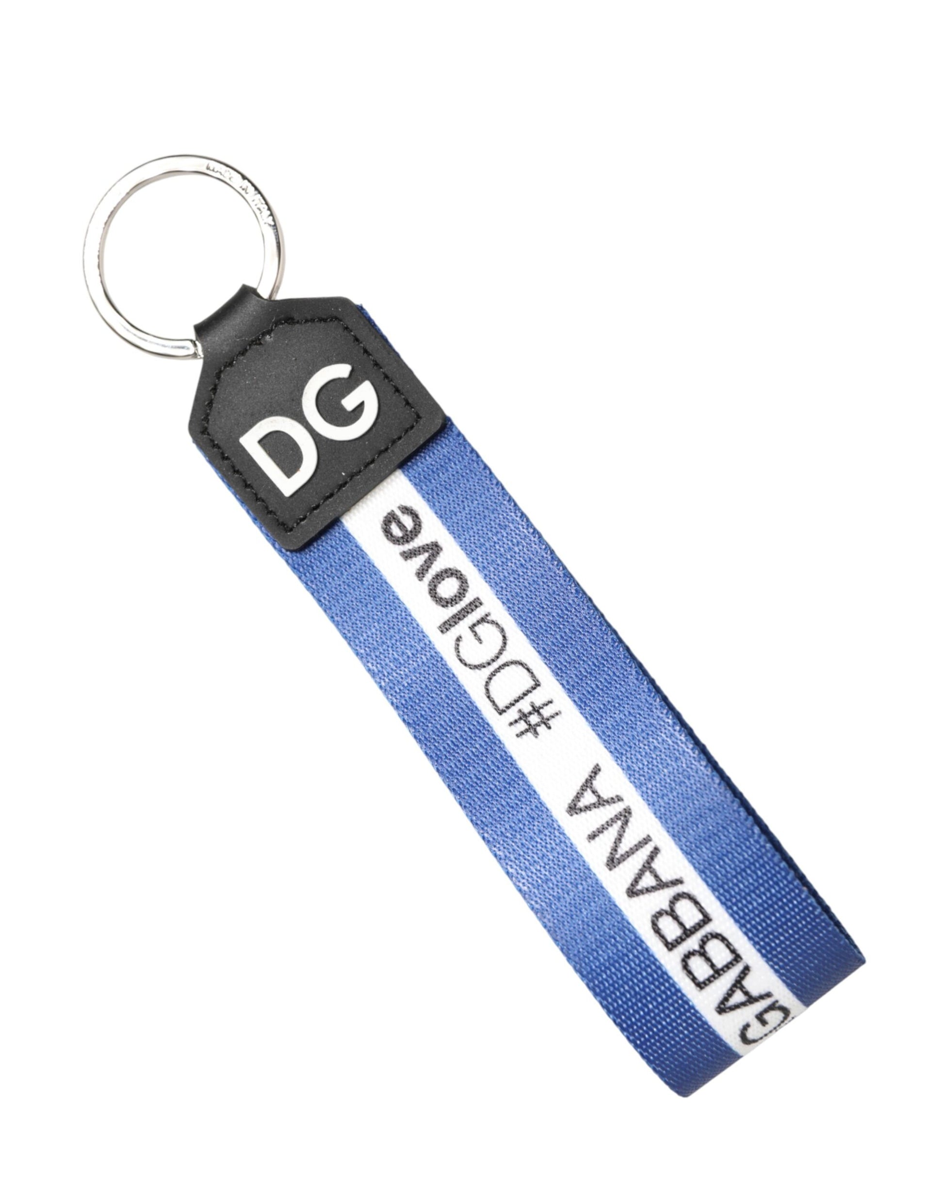 Dolce & Gabbana White Blue Logo Polyester PVC Holder Keychain Keyring