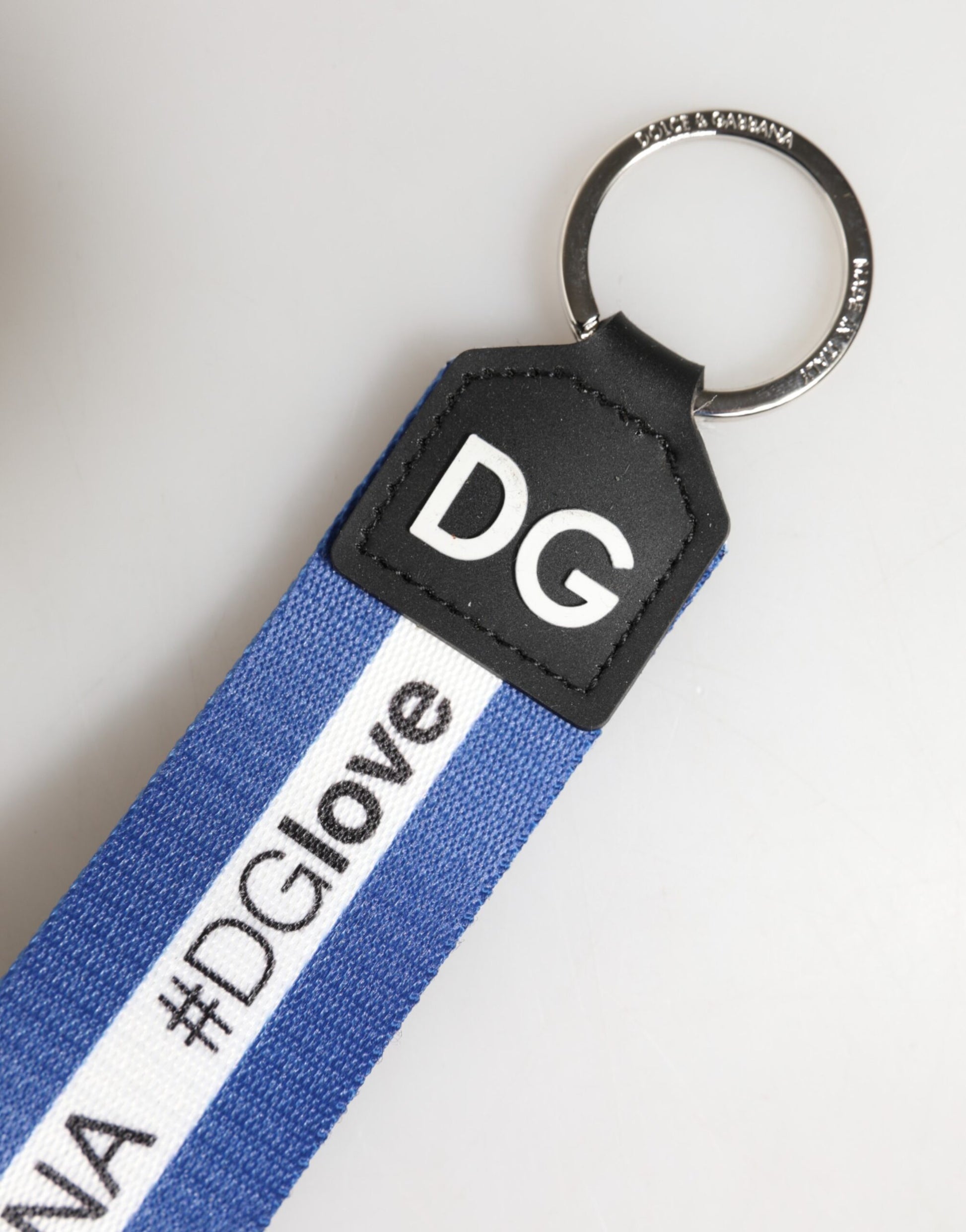 Dolce & Gabbana White Blue Logo Polyester PVC Holder Keychain Keyring