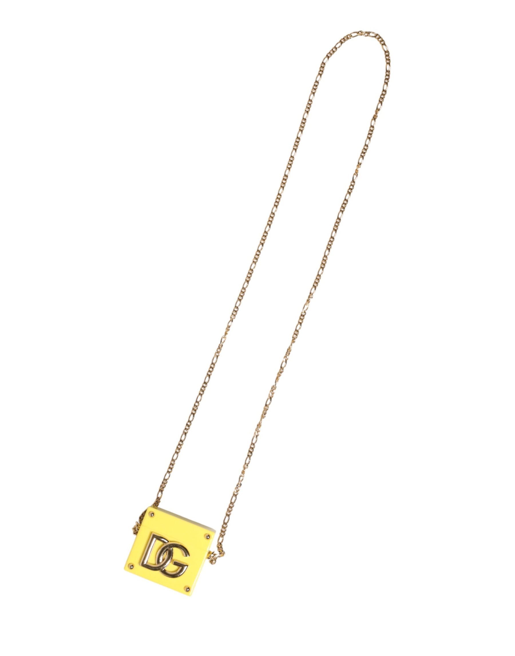 Dolce & Gabbana Yellow DG Logo Plaque Cover Gold Chain Airpods Case | Regal Royce