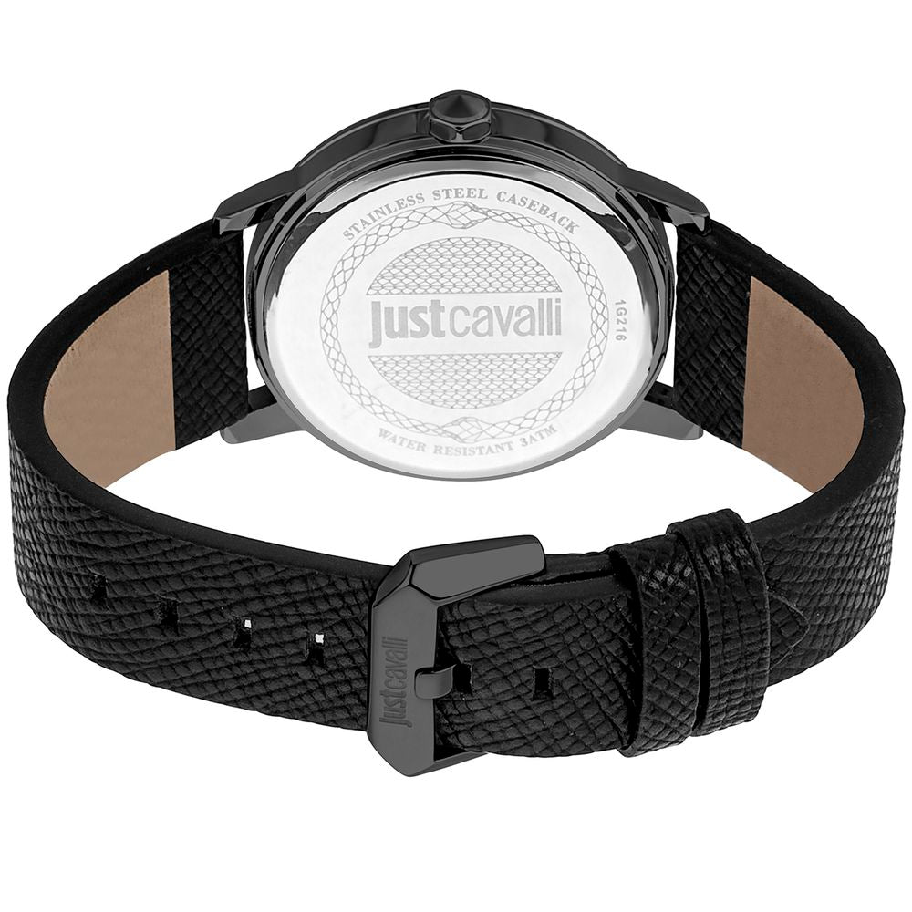 Just Cavalli Black Leather Dress Watch | Regal Royce