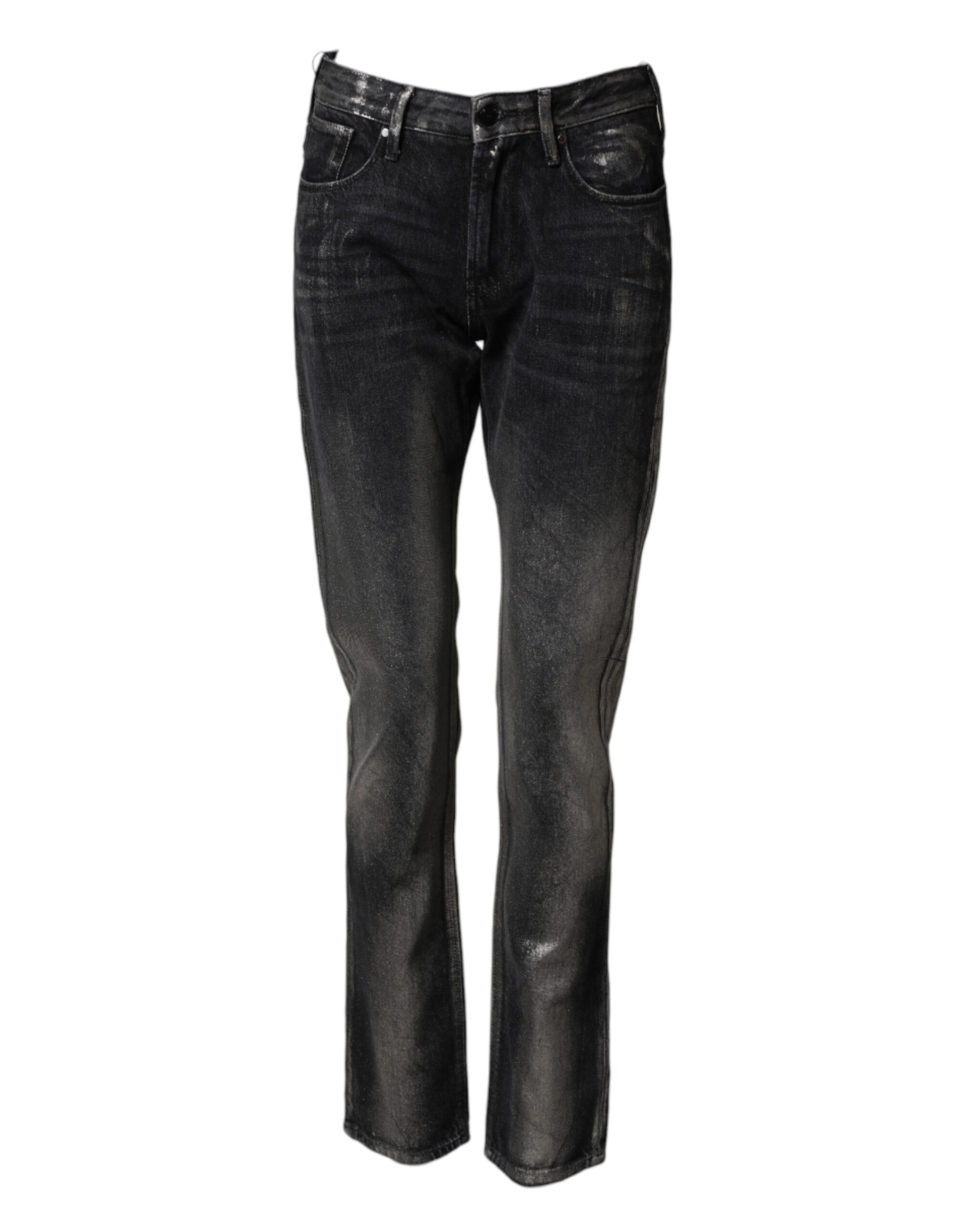 Emporio Armani Black Washed Slim Fit Men Denim Cotton Jeans