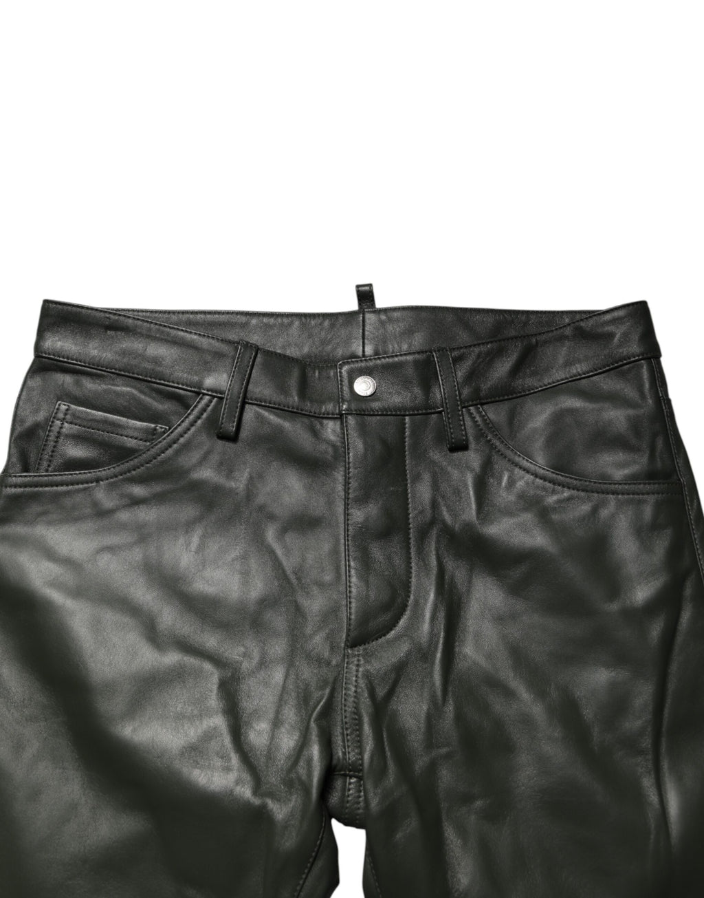 Dsquared² Black Full Grain Leather Mid Waist Trouser Pants