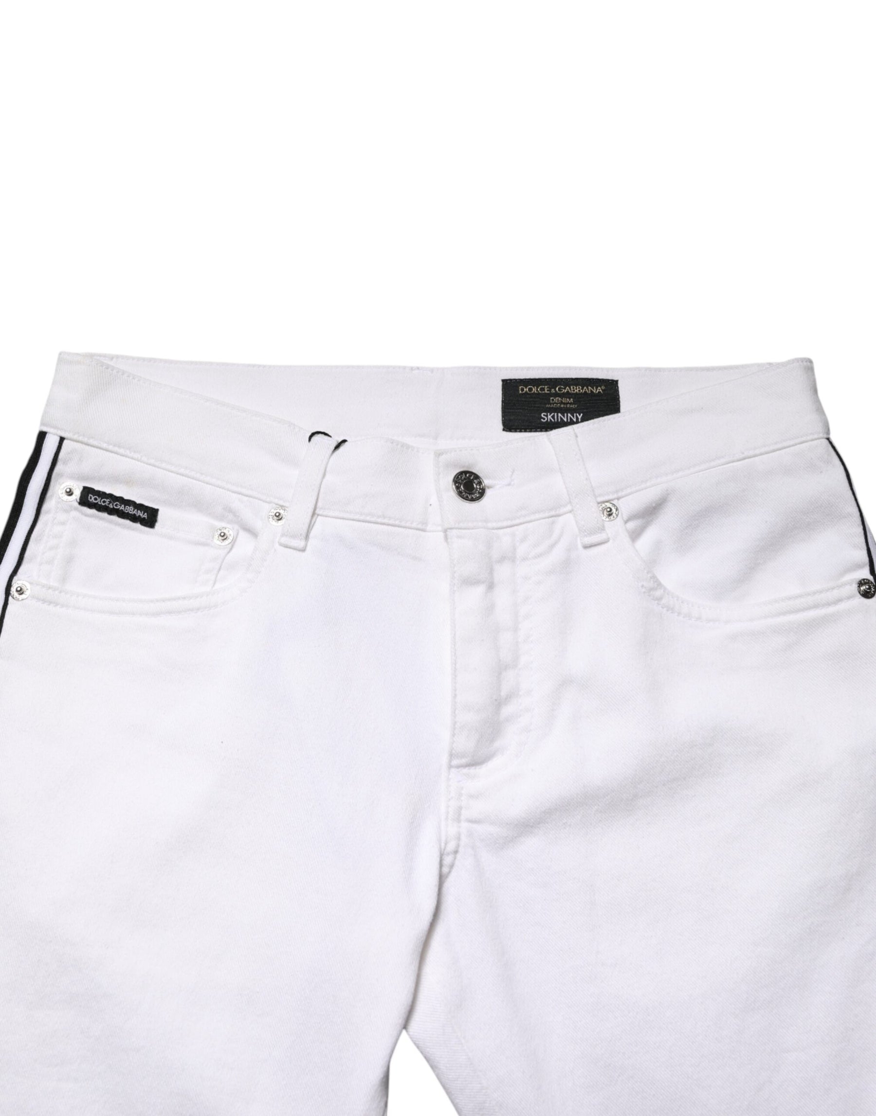 Dolce & Gabbana White Cotton Stretch Skinny Men Denim Jeans | Regal Royce