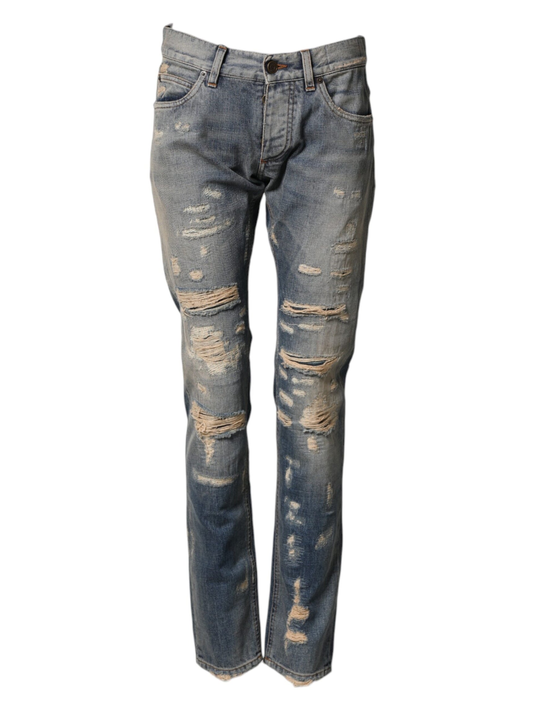 Dolce & Gabbana Blue Tattered Men Skinny Denim Trouser Jeans | Regal Royce