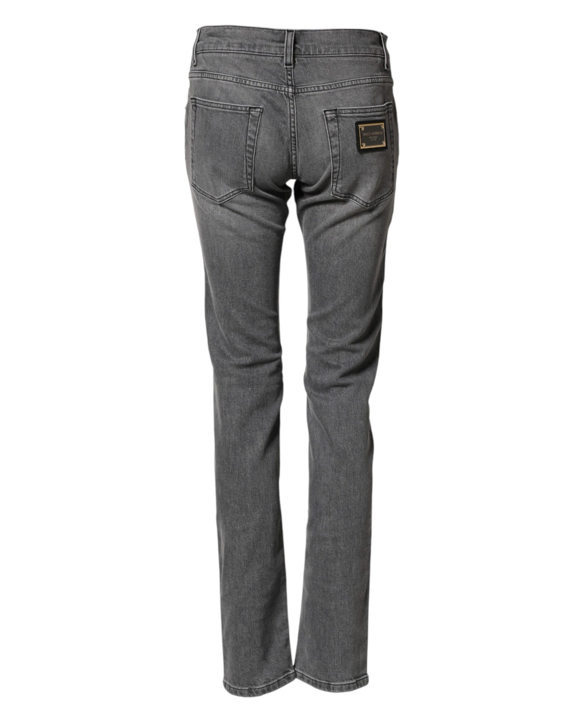 Dolce & Gabbana Gray Cotton Mid Waist Skinny Denim Jeans