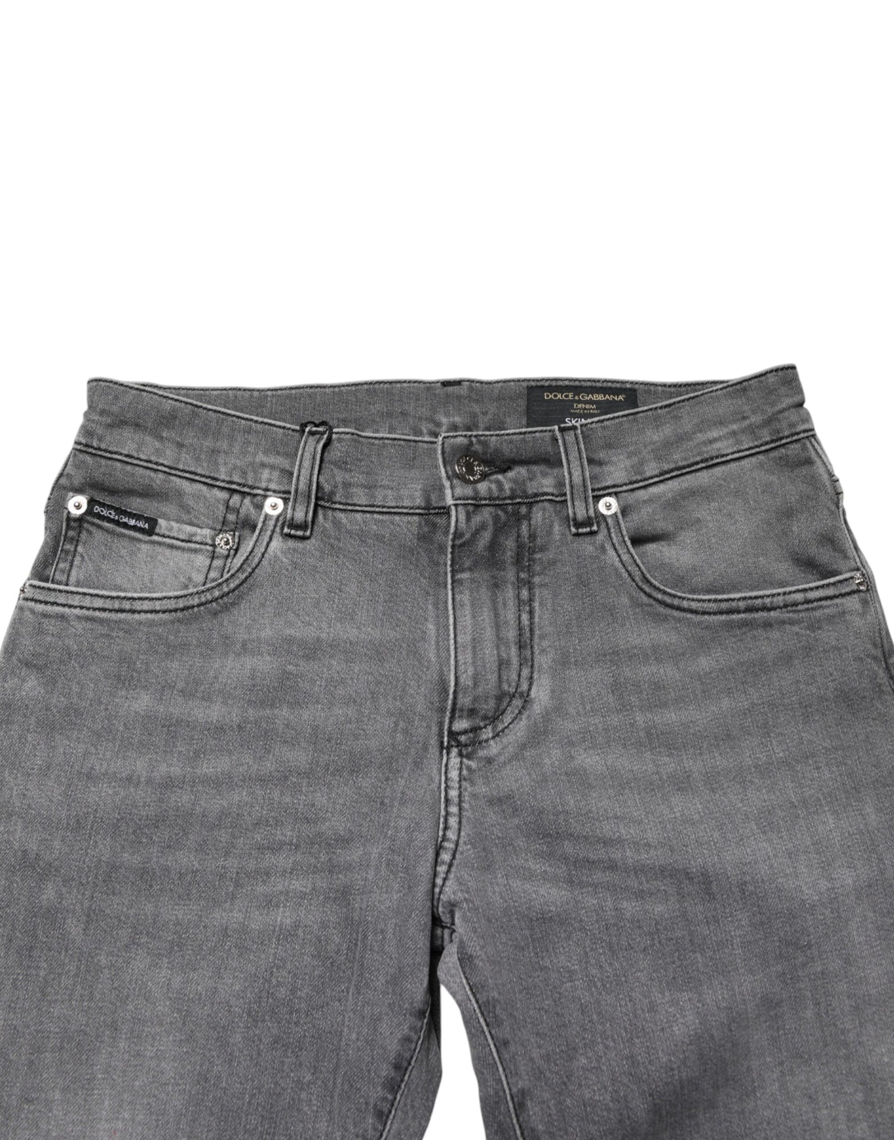 Dolce & Gabbana Gray Cotton Mid Waist Skinny Denim Jeans | Regal Royce