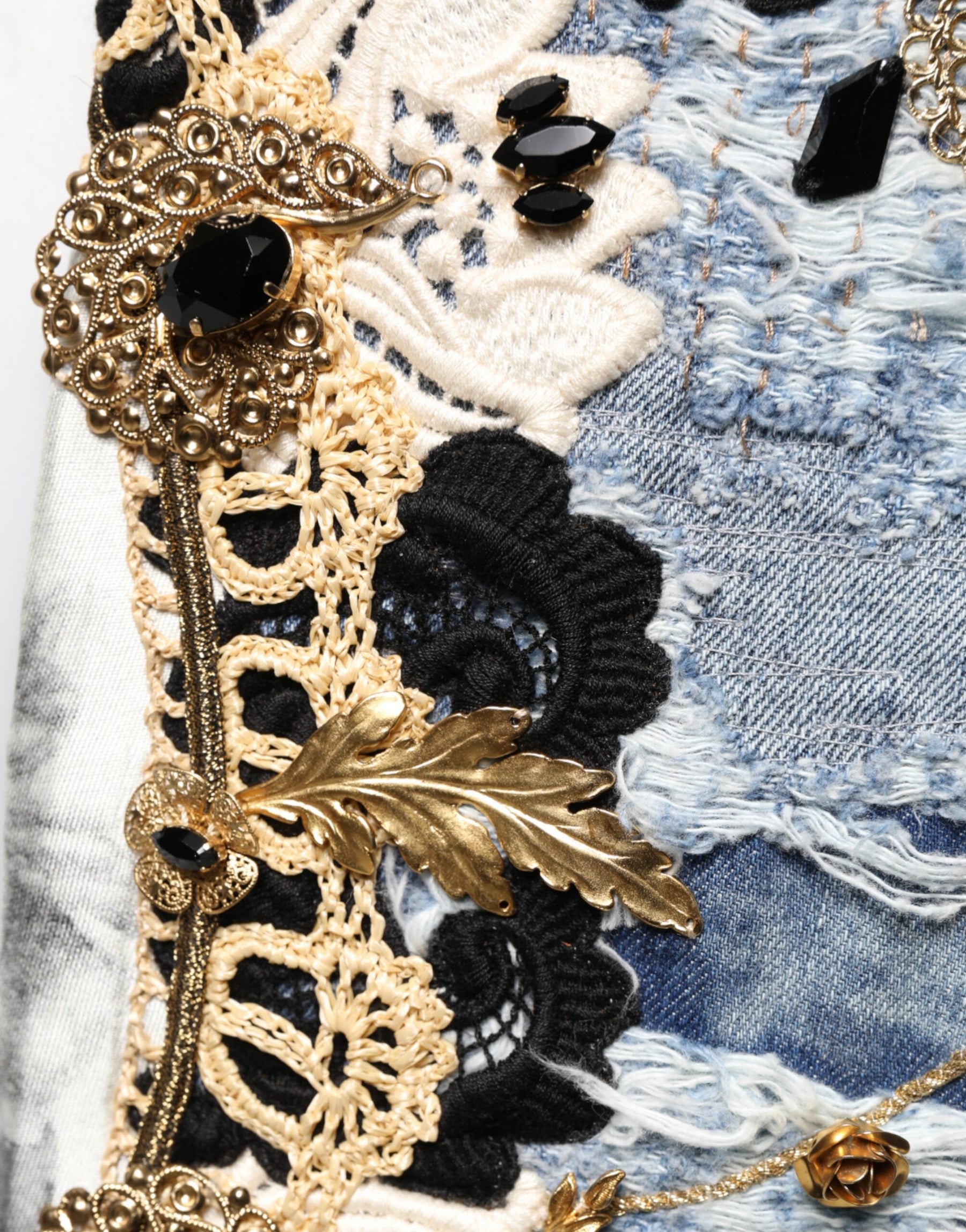 Dolce & Gabbana Blue Ripped Embellished Cotton Denim Jeans | Regal Royce