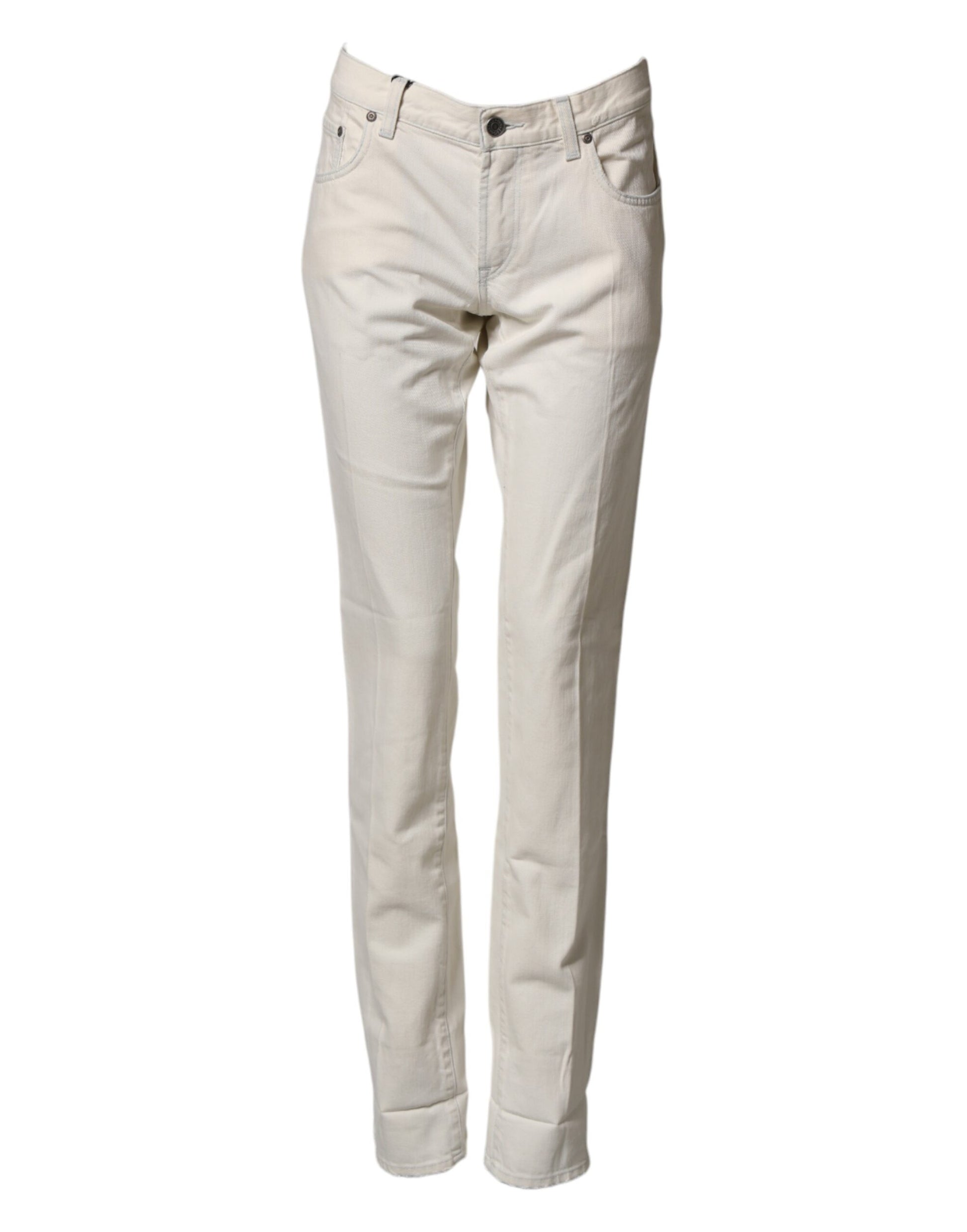 Dolce & Gabbana White Cotton Skinny Denim Trouser Men Jeans