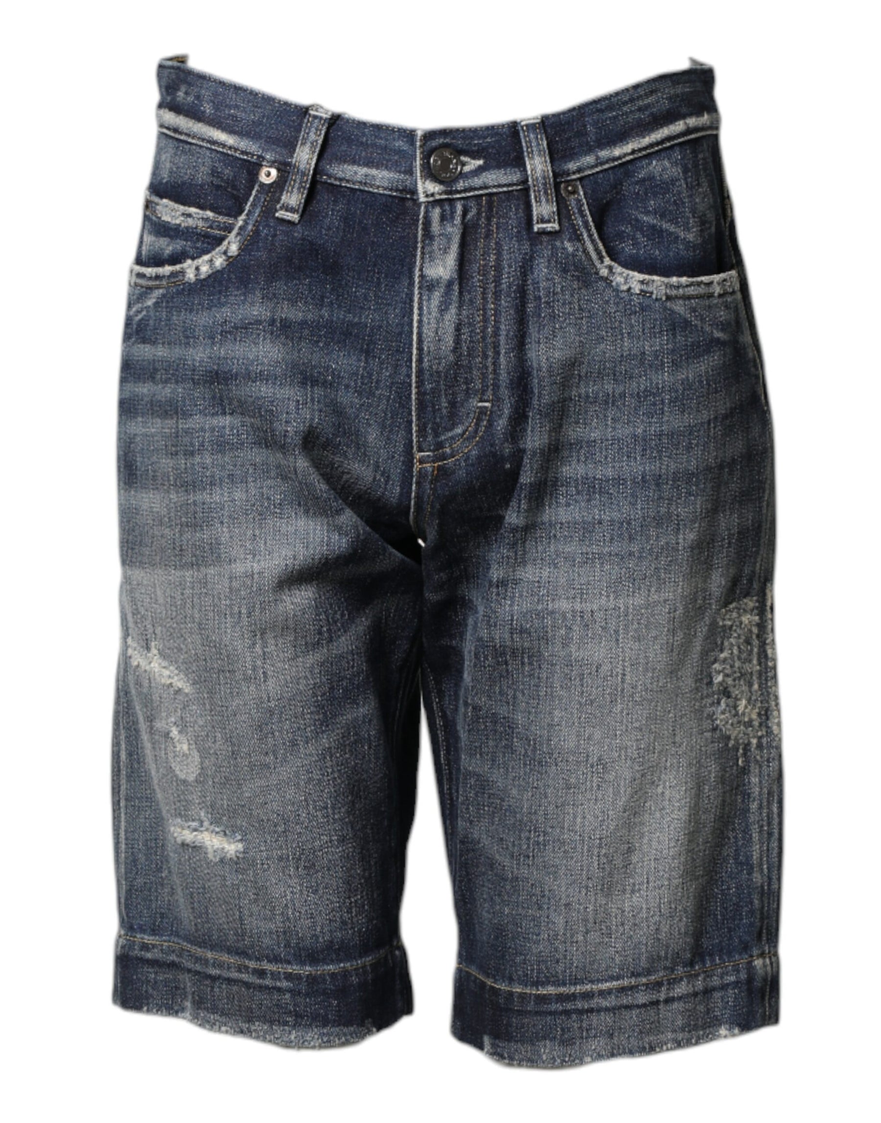 Dolce & Gabbana Blue Cotton Distressed Denim Bermuda Shorts | Regal Royce