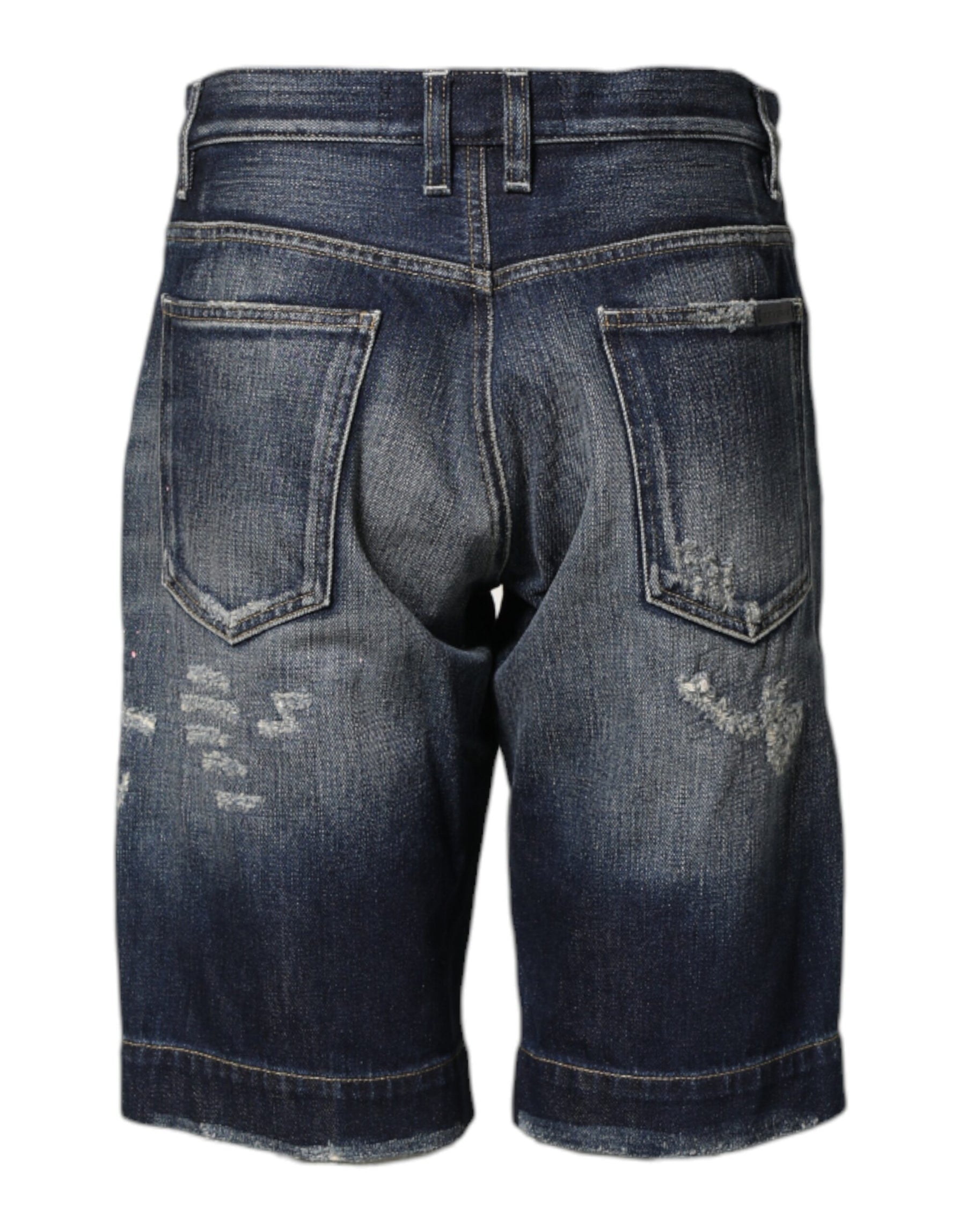 Dolce & Gabbana Blue Cotton Distressed Denim Bermuda Shorts | Regal Royce