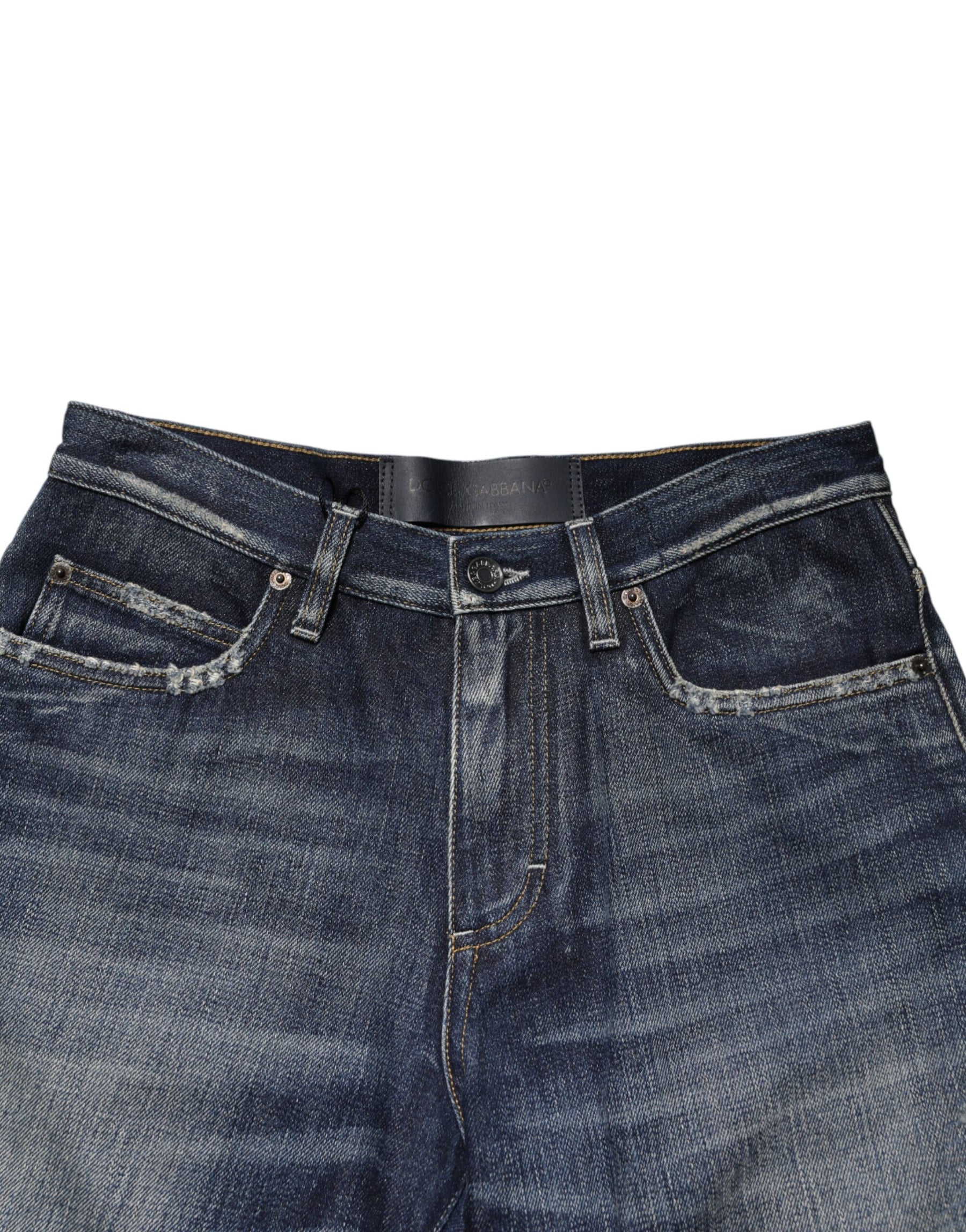Dolce & Gabbana Blue Cotton Distressed Denim Bermuda Shorts | Regal Royce