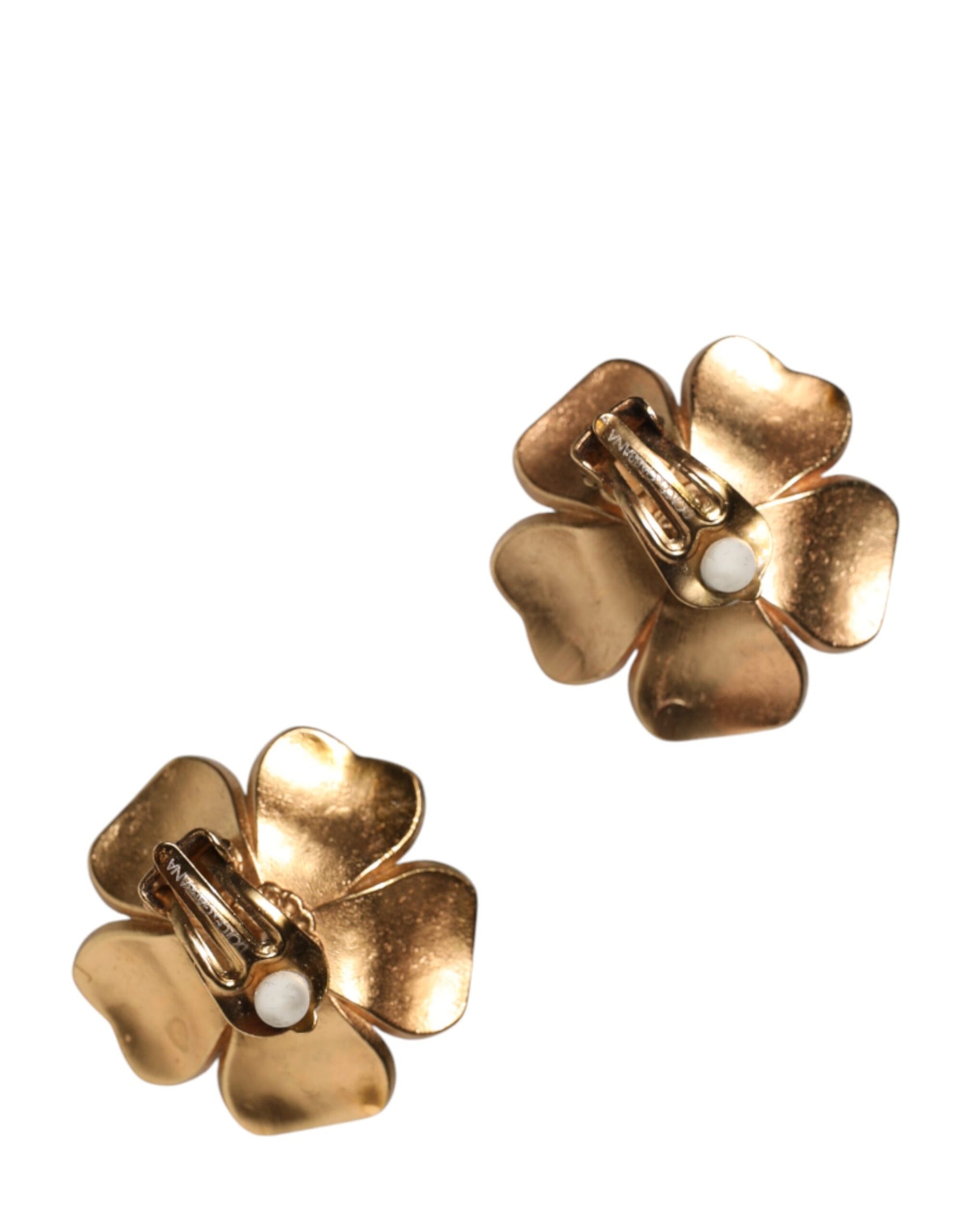 Dolce & Gabbana Gold Tone Maxi Faux Pearl Floral Clip-on Jewelry Earrings | Regal Royce