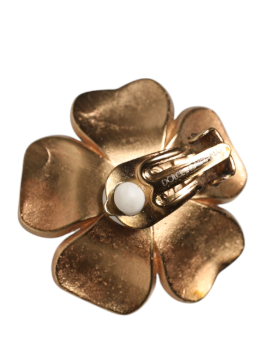 Dolce & Gabbana Gold Tone Maxi Faux Pearl Floral Clip-on Jewelry Earrings