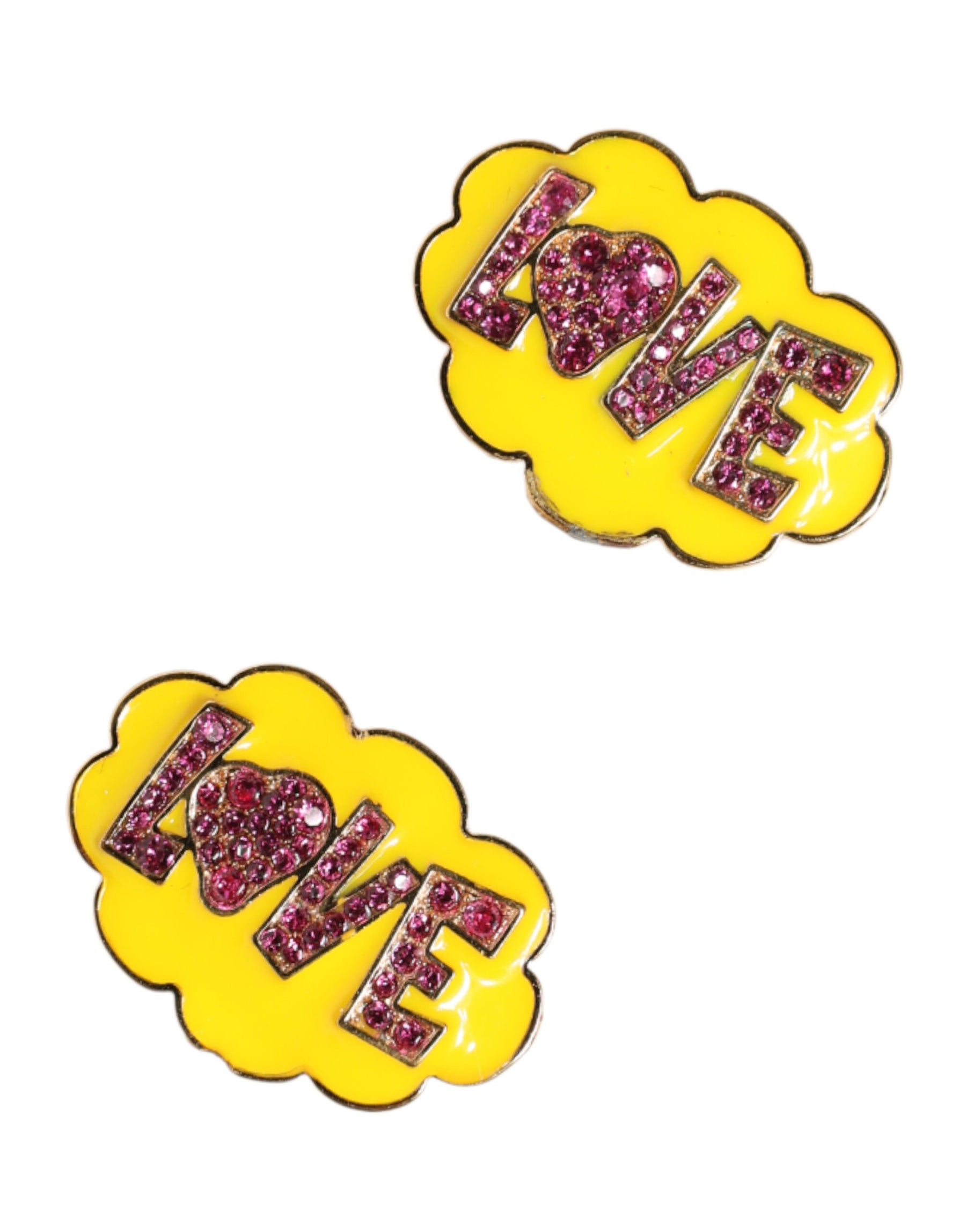 Dolce & Gabbana Gold Brass LOVE Cartoon Crystal Clip-On Jewelry  Earrings | Regal Royce