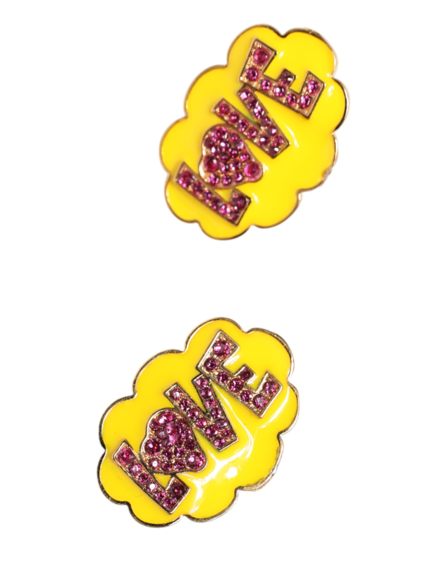 Dolce & Gabbana Gold Brass LOVE Cartoon Crystal Clip-On Jewelry  Earrings | Regal Royce