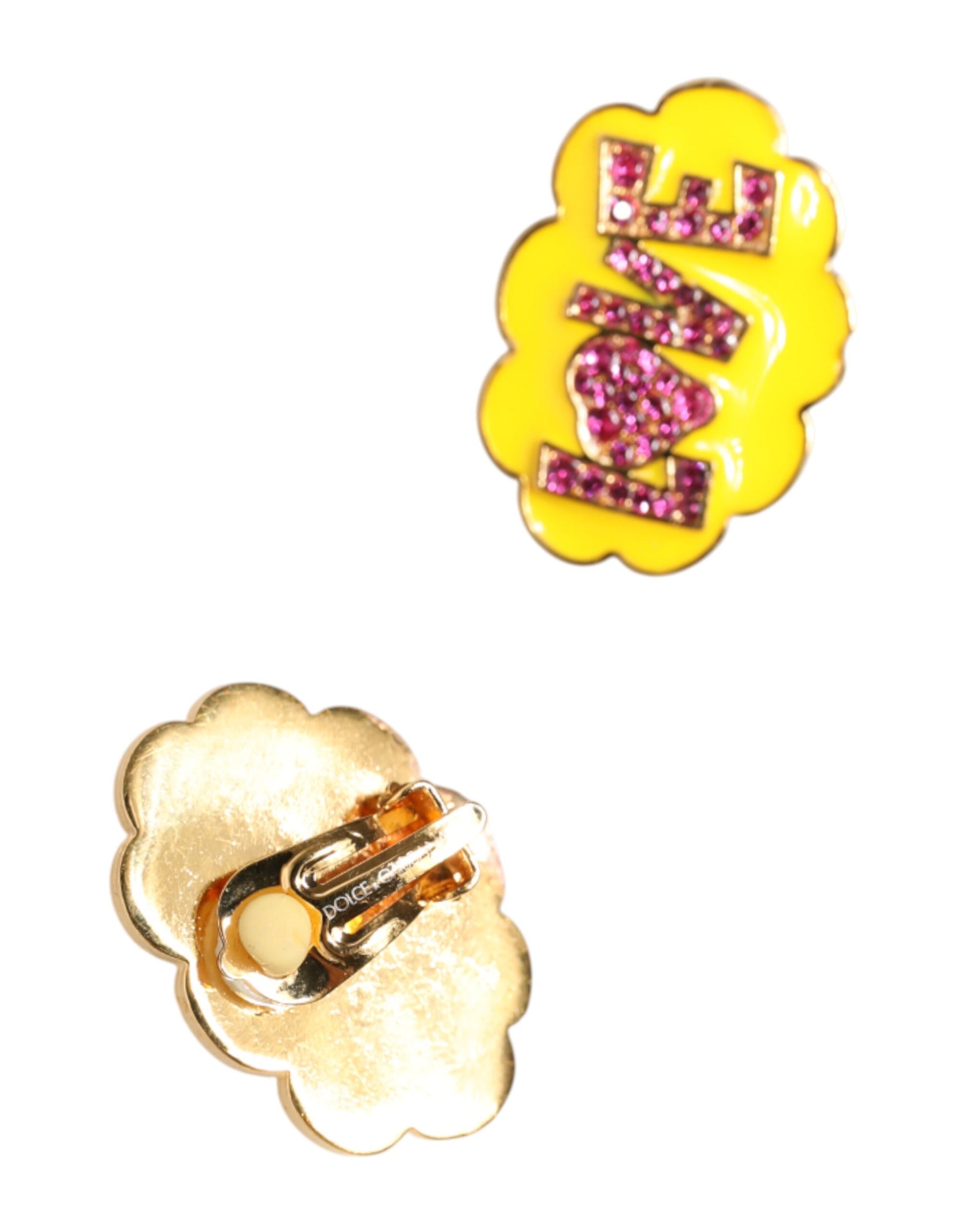 Dolce & Gabbana Gold Brass LOVE Cartoon Crystal Clip-On Jewelry  Earrings | Regal Royce