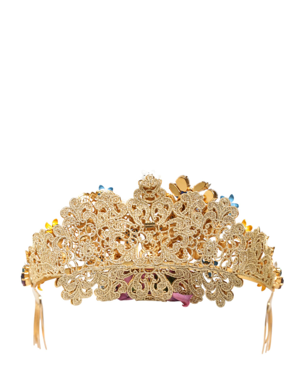 Dolce & Gabbana Gold Brass Crystal Floral Hortensia Crown Headband Tiara
