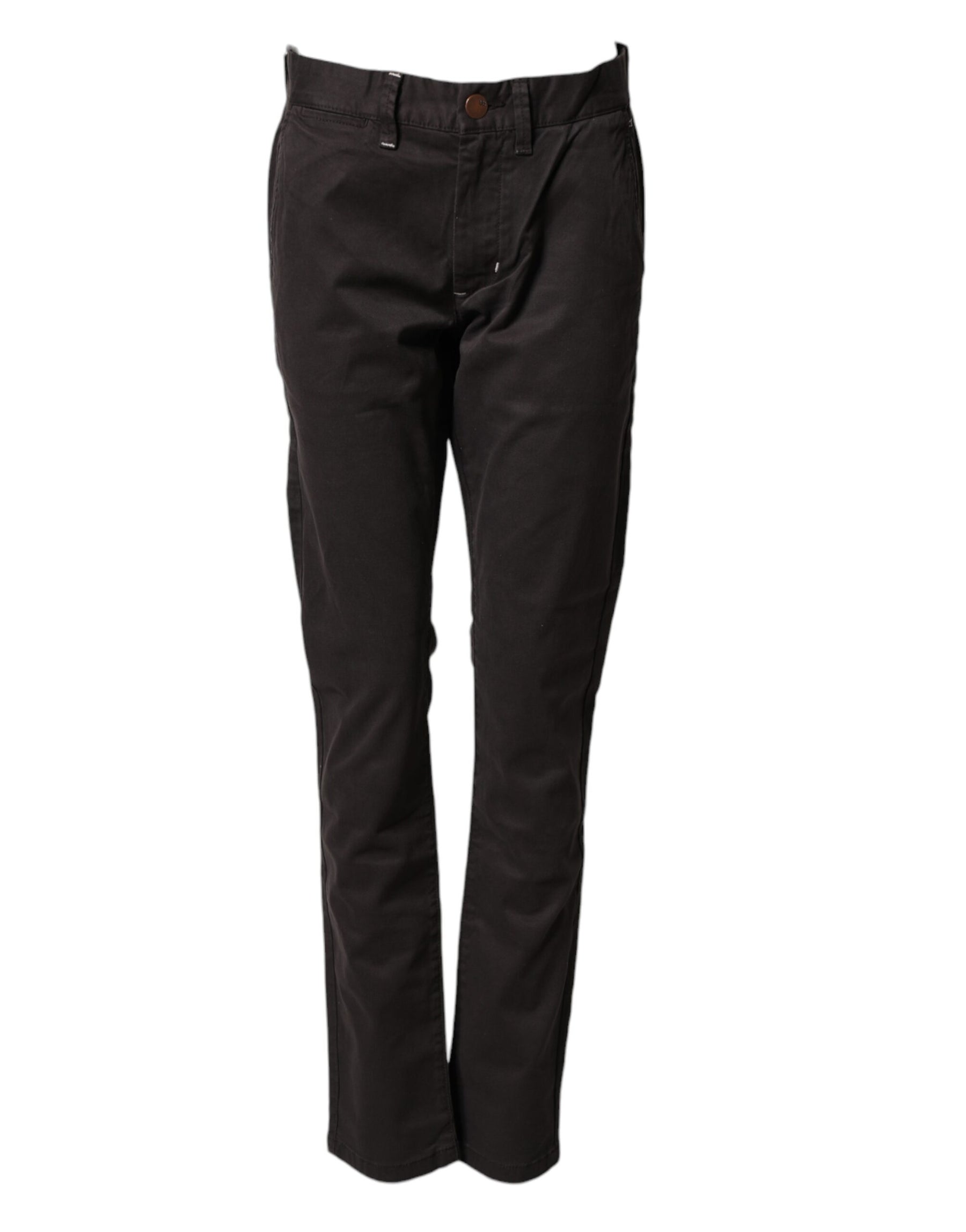 Sun68 Dark Brown Cotton Stretch Straight Mid Waist Trouser Pants | Regal Royce