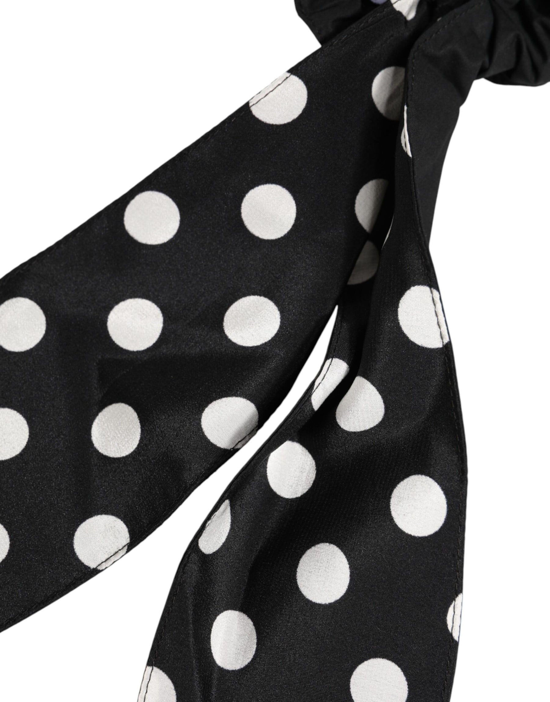 Dolce & Gabbana Black Cotton Polka Dot Scarf Tie Accessory Hair Scrunchie | Regal Royce