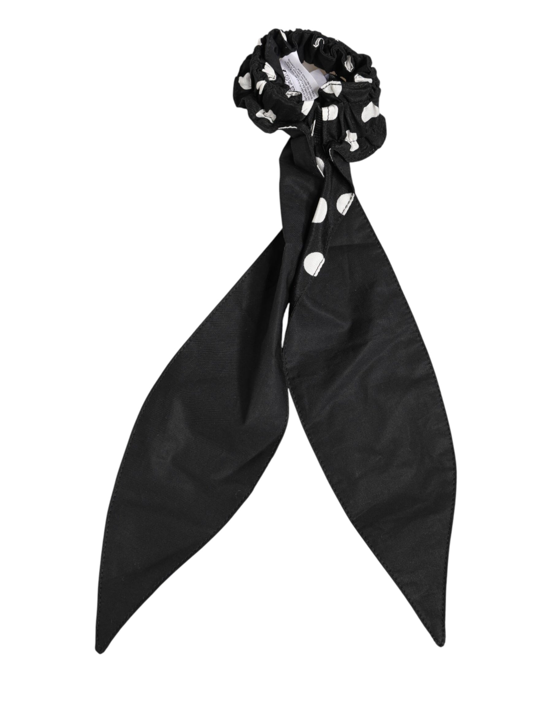 Dolce & Gabbana Black Cotton Polka Dot Scarf Tie Accessory Hair Scrunchie | Regal Royce