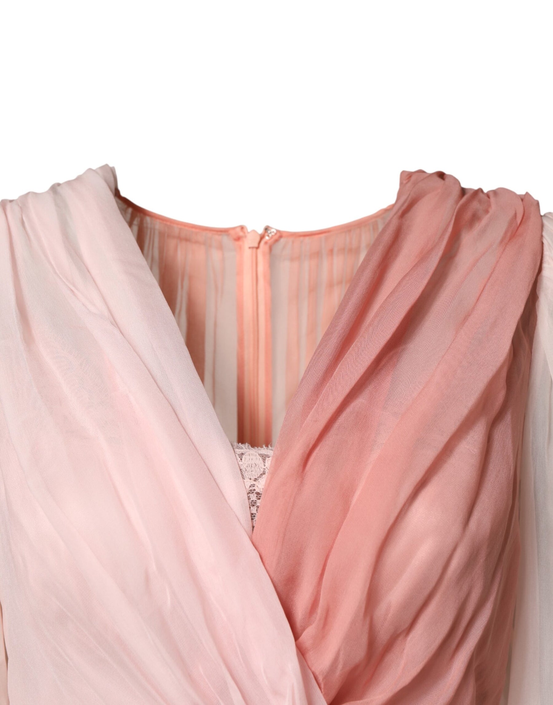 Dolce & Gabbana Pink Silk Tulle Long Sleeve V-neck Dress | Regal Royce