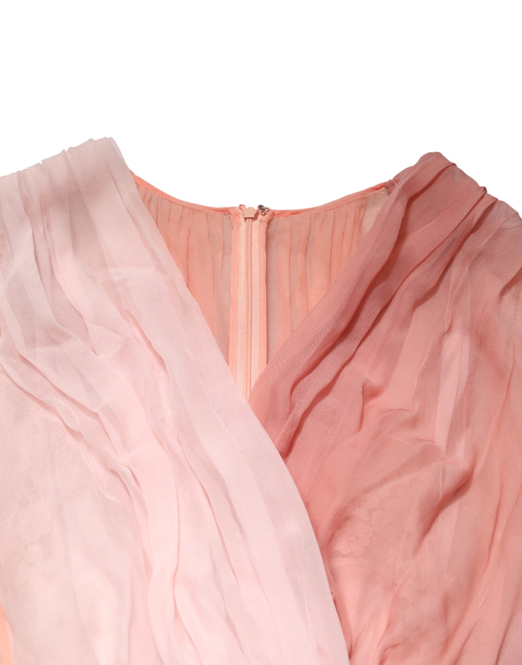 Dolce & Gabbana Pink Silk Tulle Long Sleeve V-neck Dress | Regal Royce