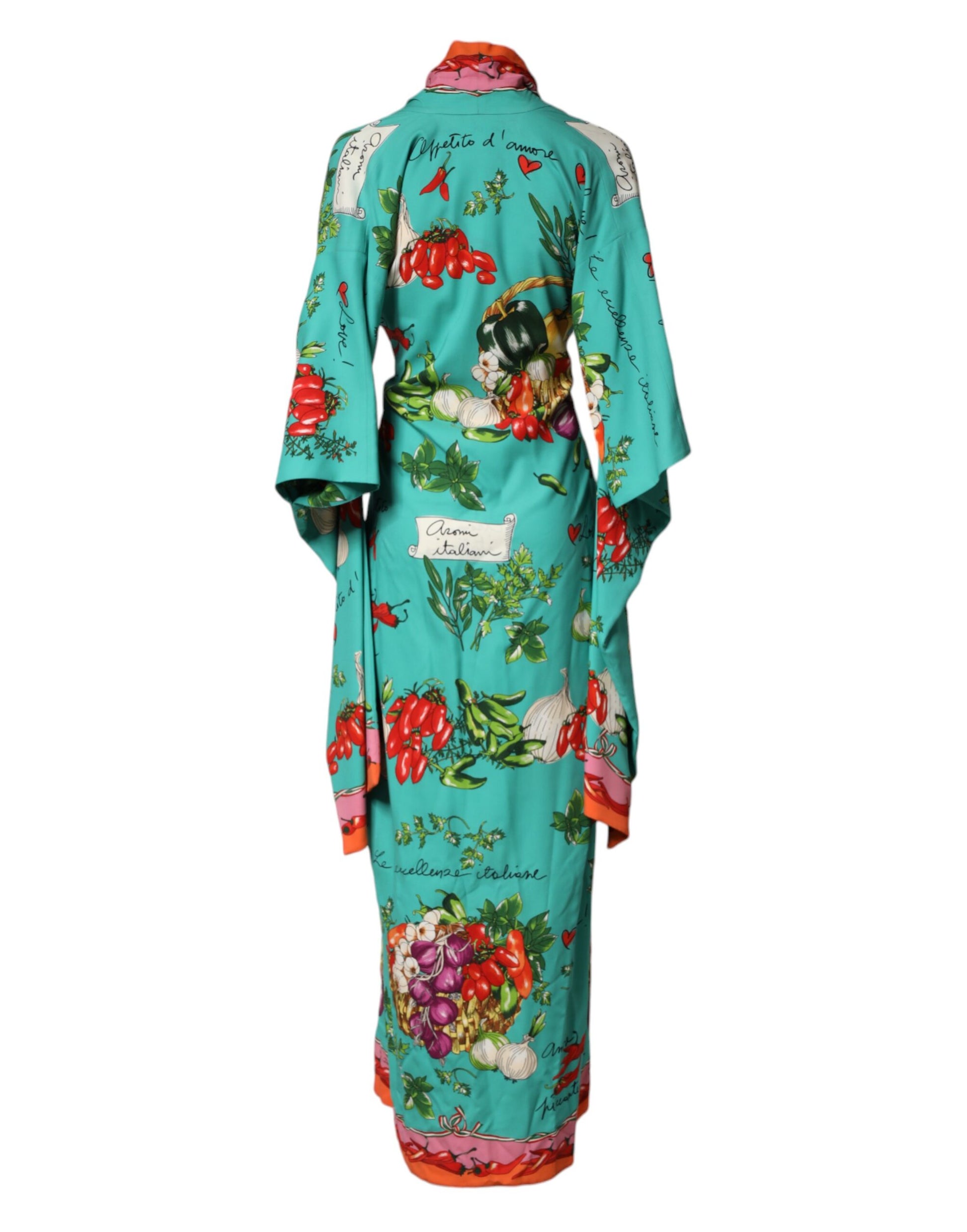 Dolce & Gabbana Green Printed Long Sleeve Wrap Coat Dress