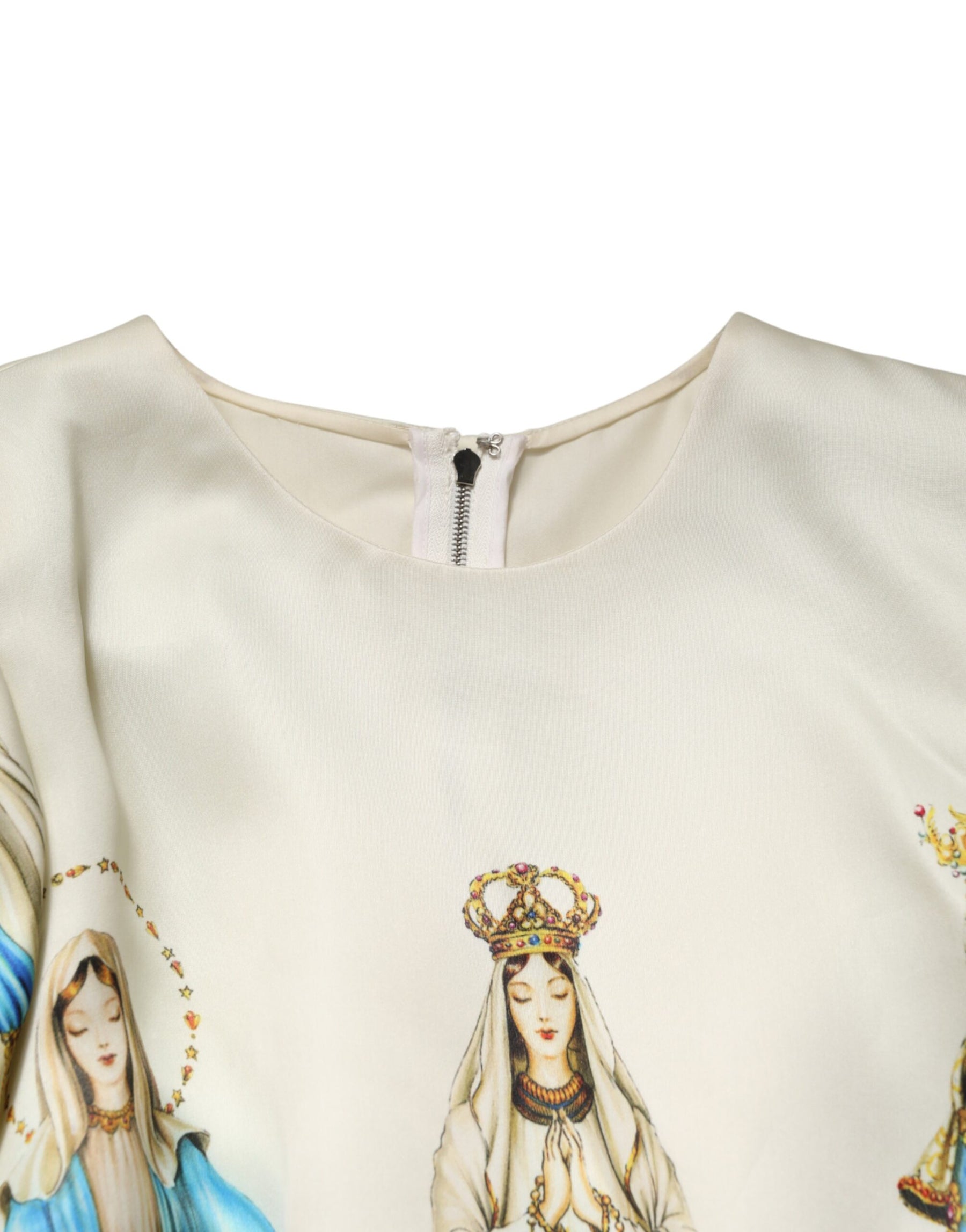 Dolce & Gabbana Beige Madonne Print Silk Short Sleeve Dress | Regal Royce