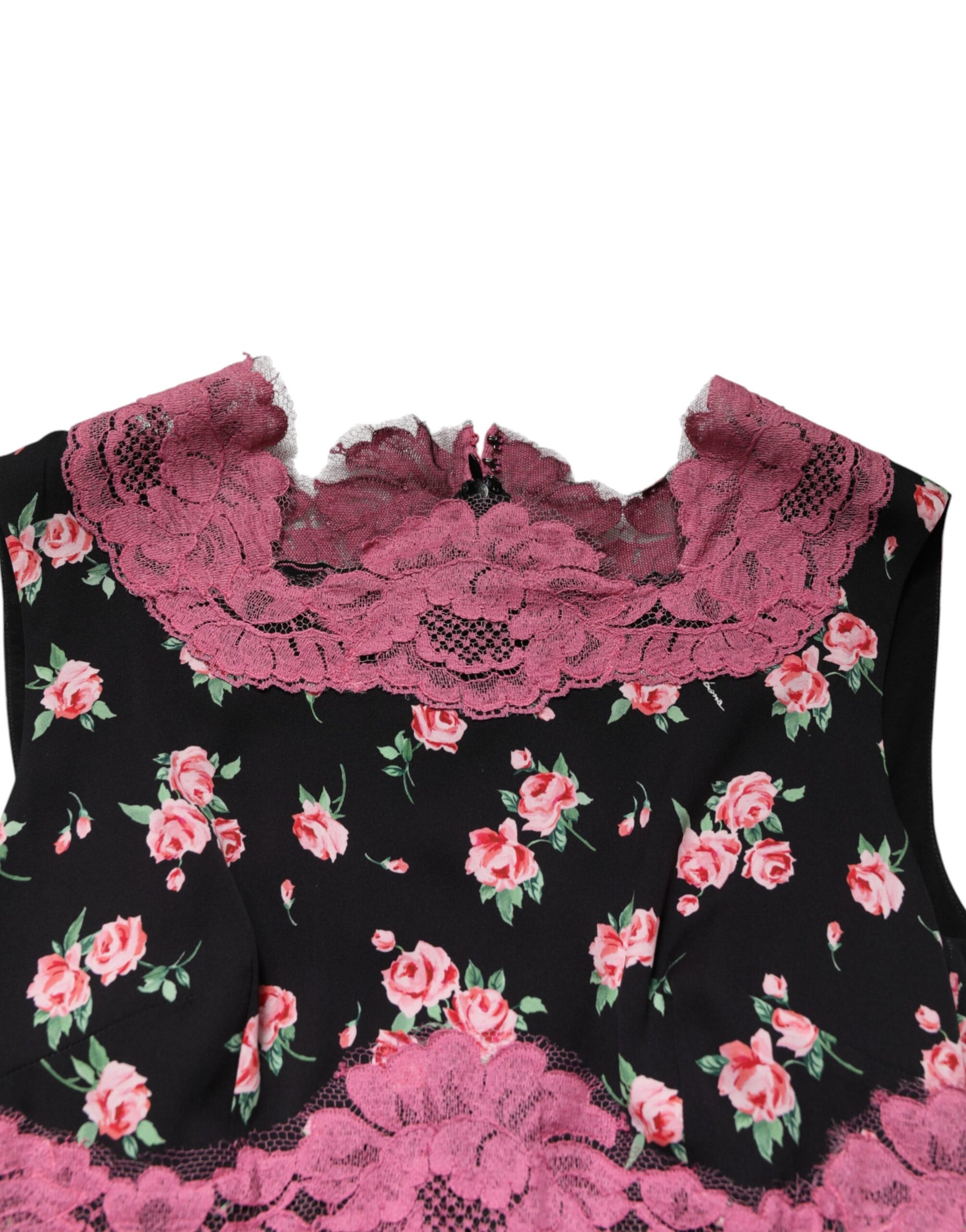 Dolce & Gabbana Black Pink Floral Lace Silk Sheath Dress | Regal Royce