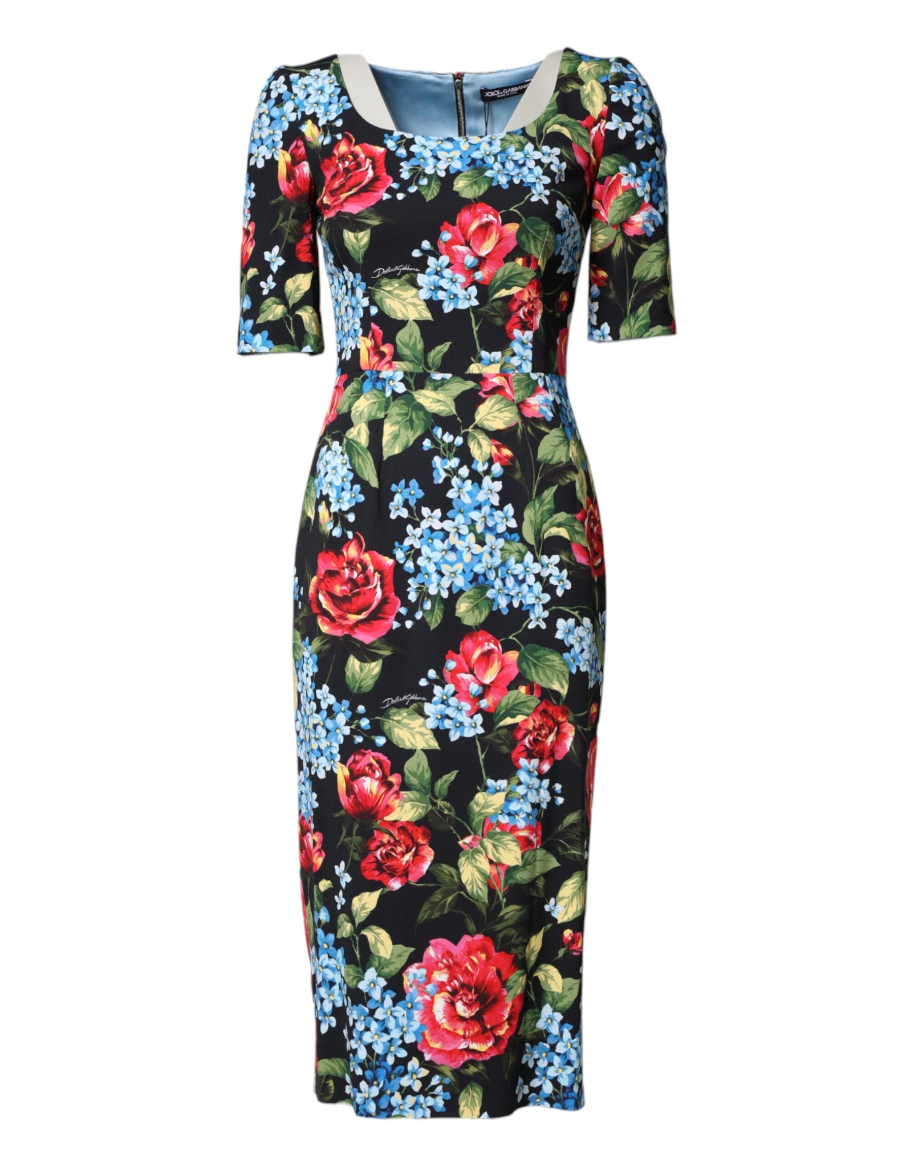 Dolce & Gabbana Black Floral Print Viscose Sheath Midi Dress | Regal Royce