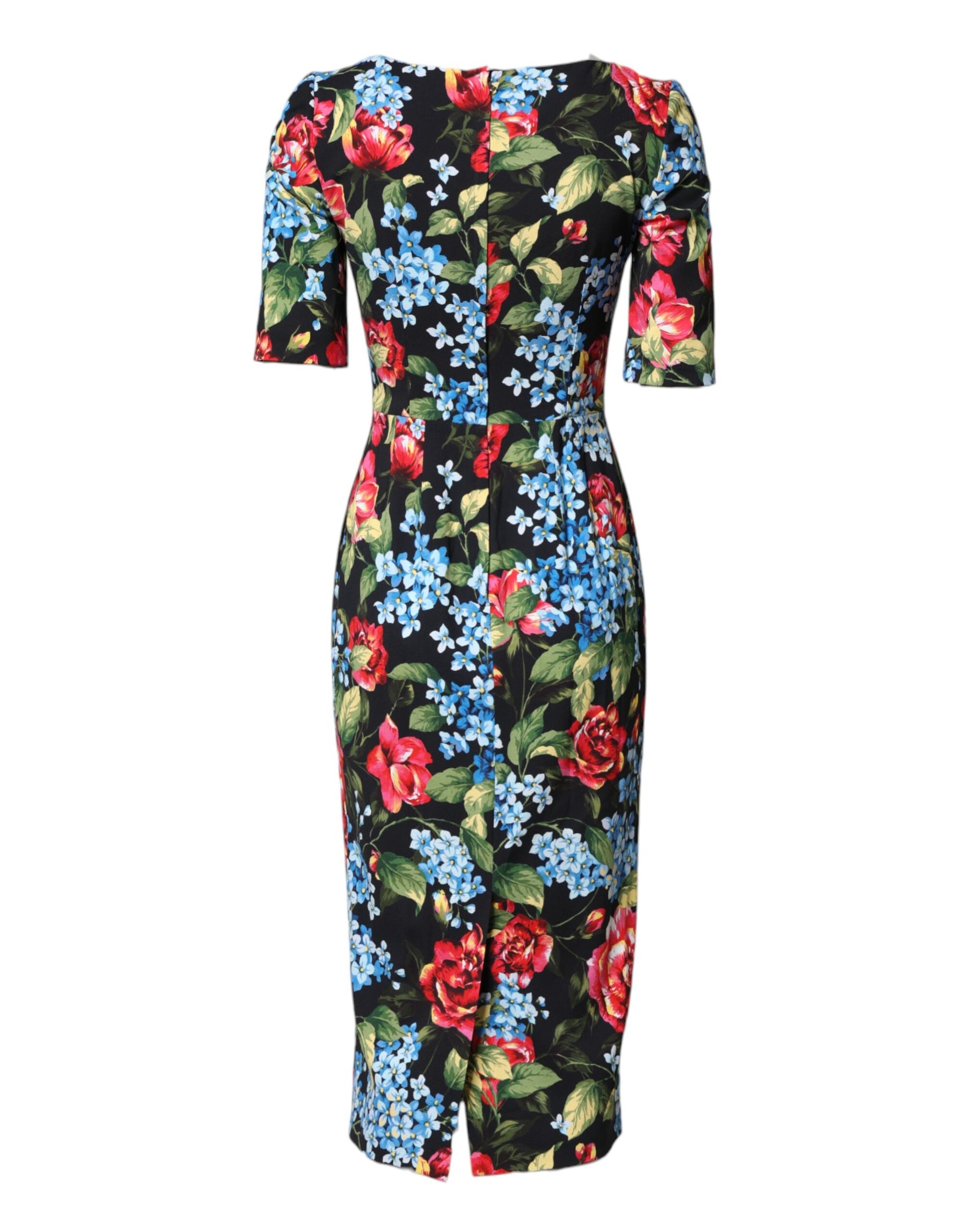 Dolce & Gabbana Black Floral Print Viscose Sheath Midi Dress | Regal Royce