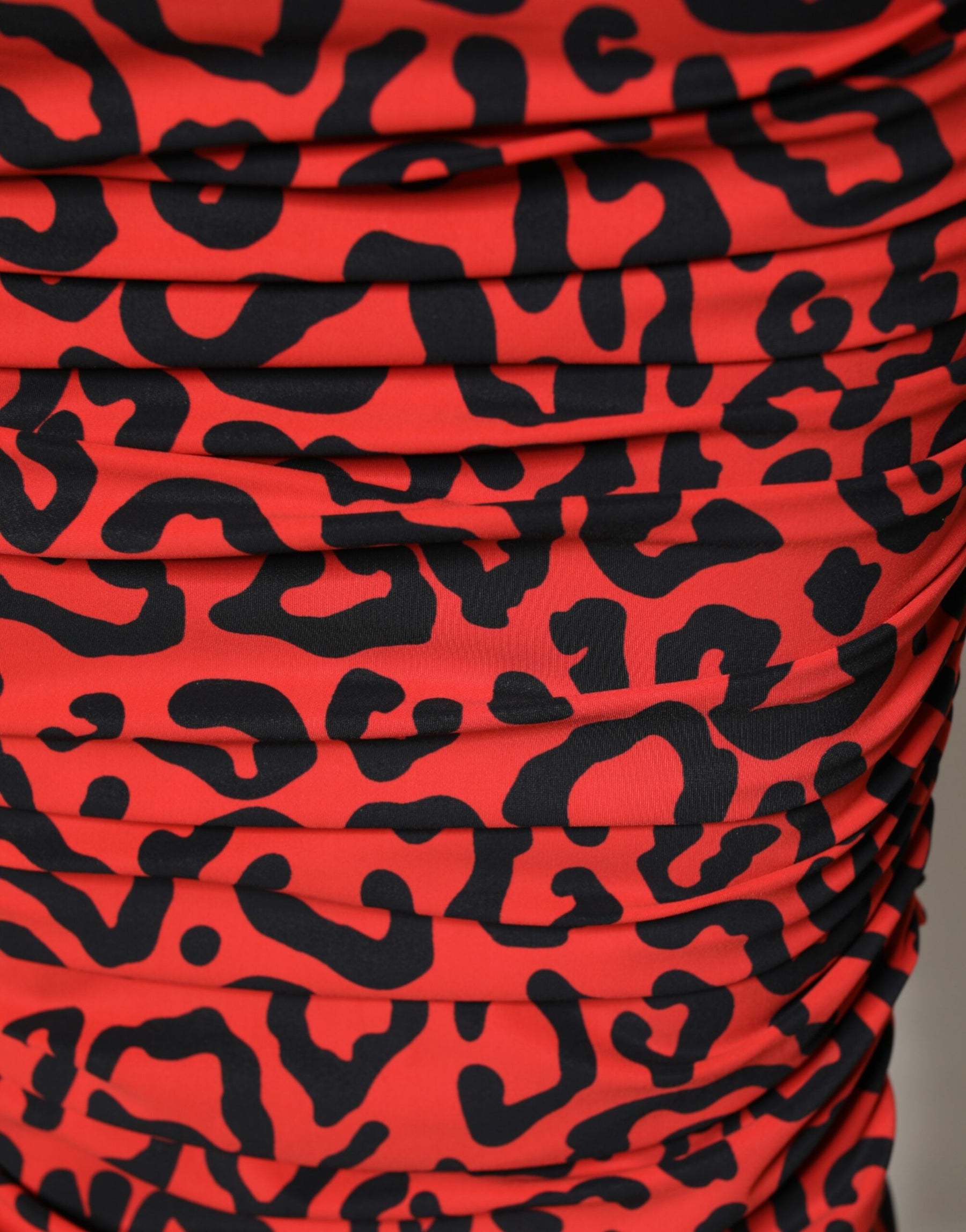 Dolce & Gabbana Red Leopard Print Nylon Sheath Midi Dress | Regal Royce