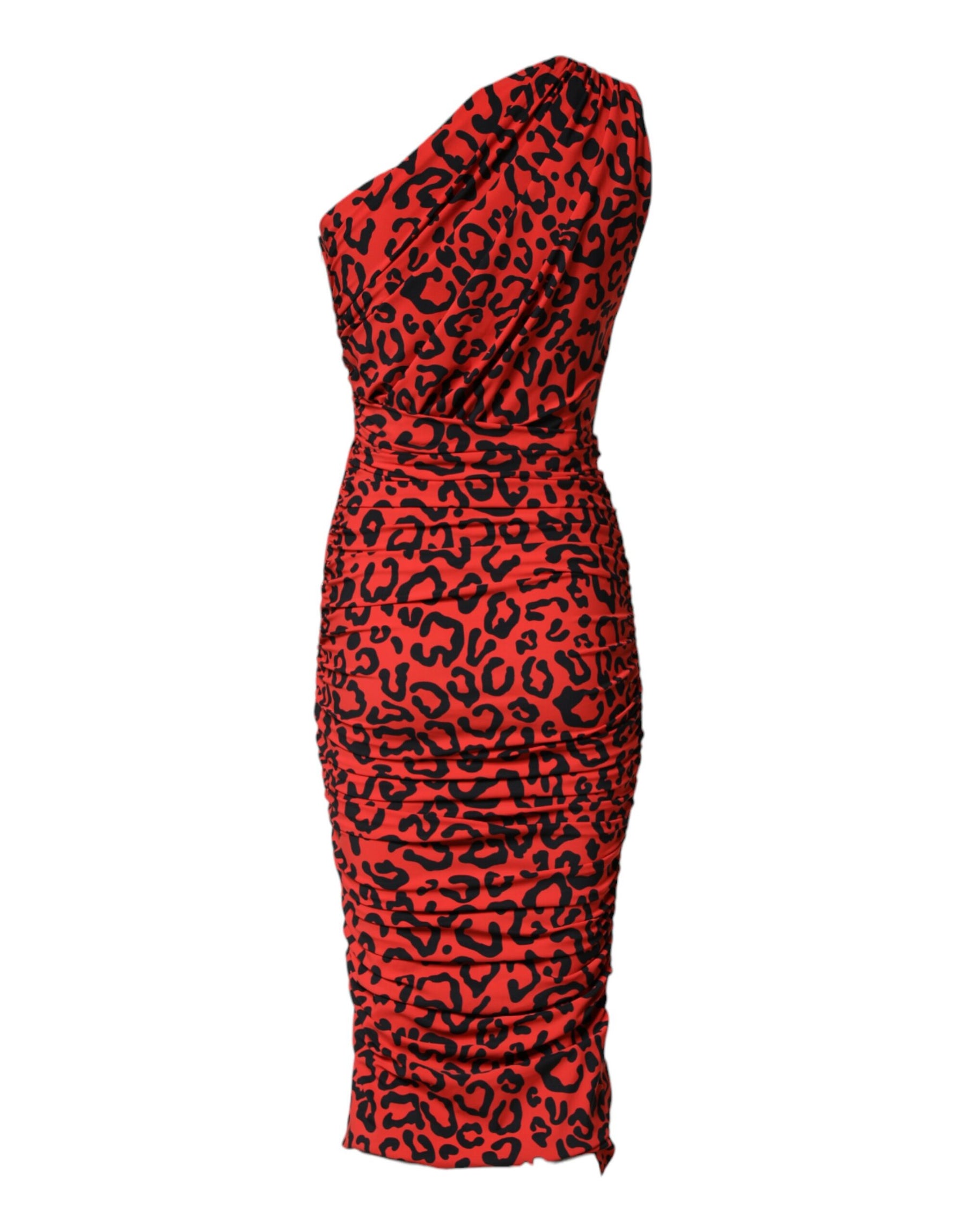 Dolce & Gabbana Red Leopard Print Nylon Sheath Midi Dress | Regal Royce