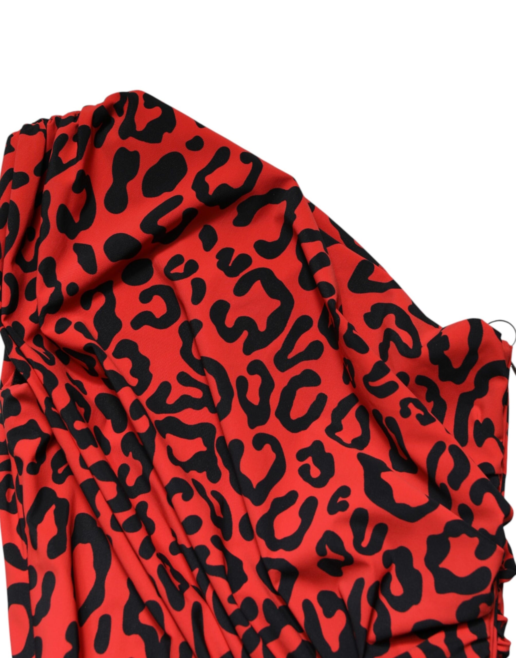 Dolce & Gabbana Red Leopard Print Nylon Sheath Midi Dress | Regal Royce