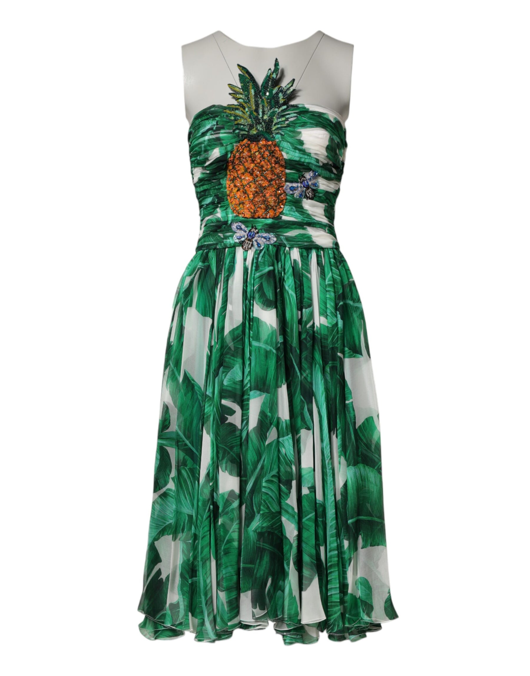 Dolce & Gabbana Green Pineapple Embellished BananaLeaf Dress | Regal Royce