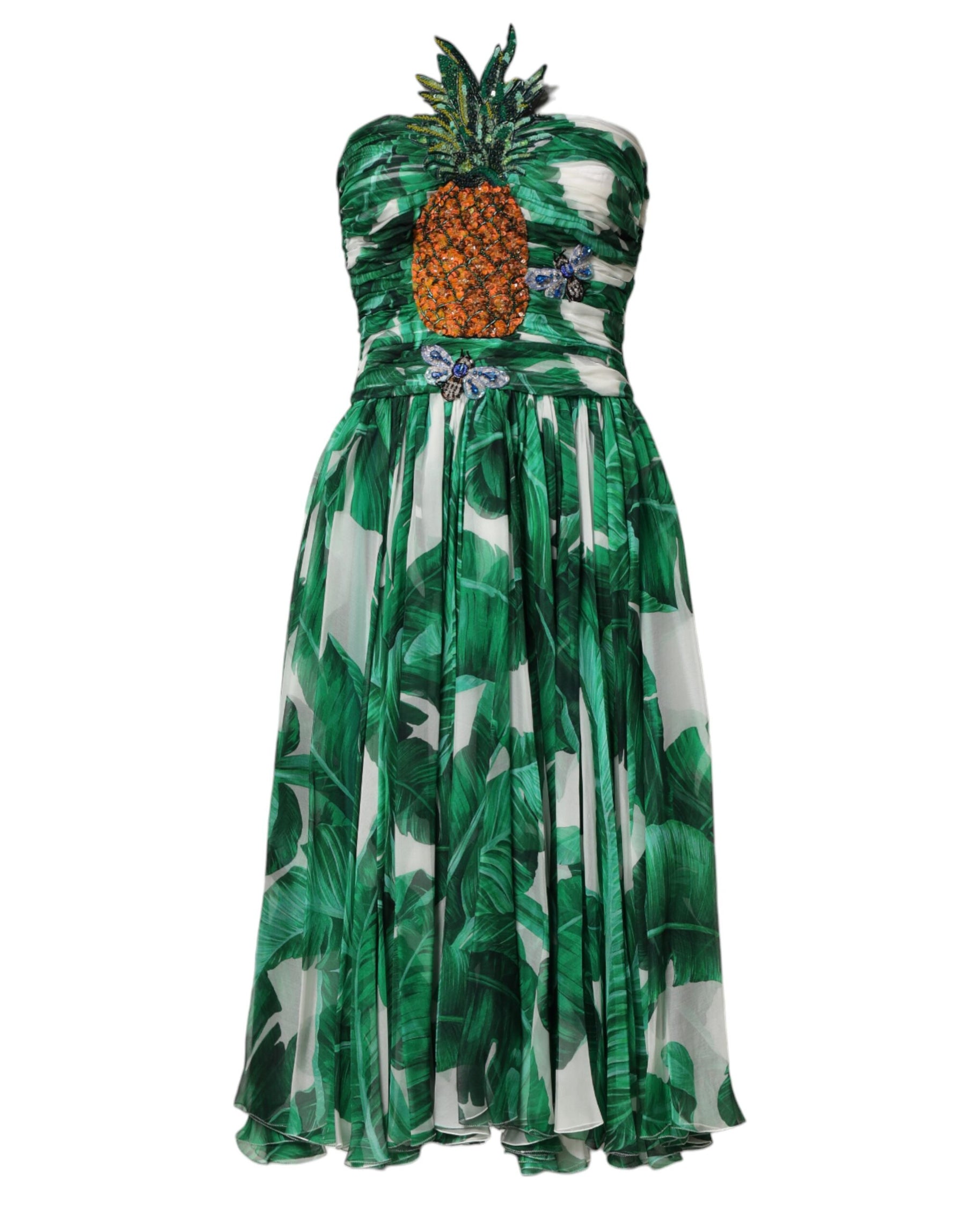 Dolce & Gabbana Green Pineapple Embellished BananaLeaf Dress | Regal Royce