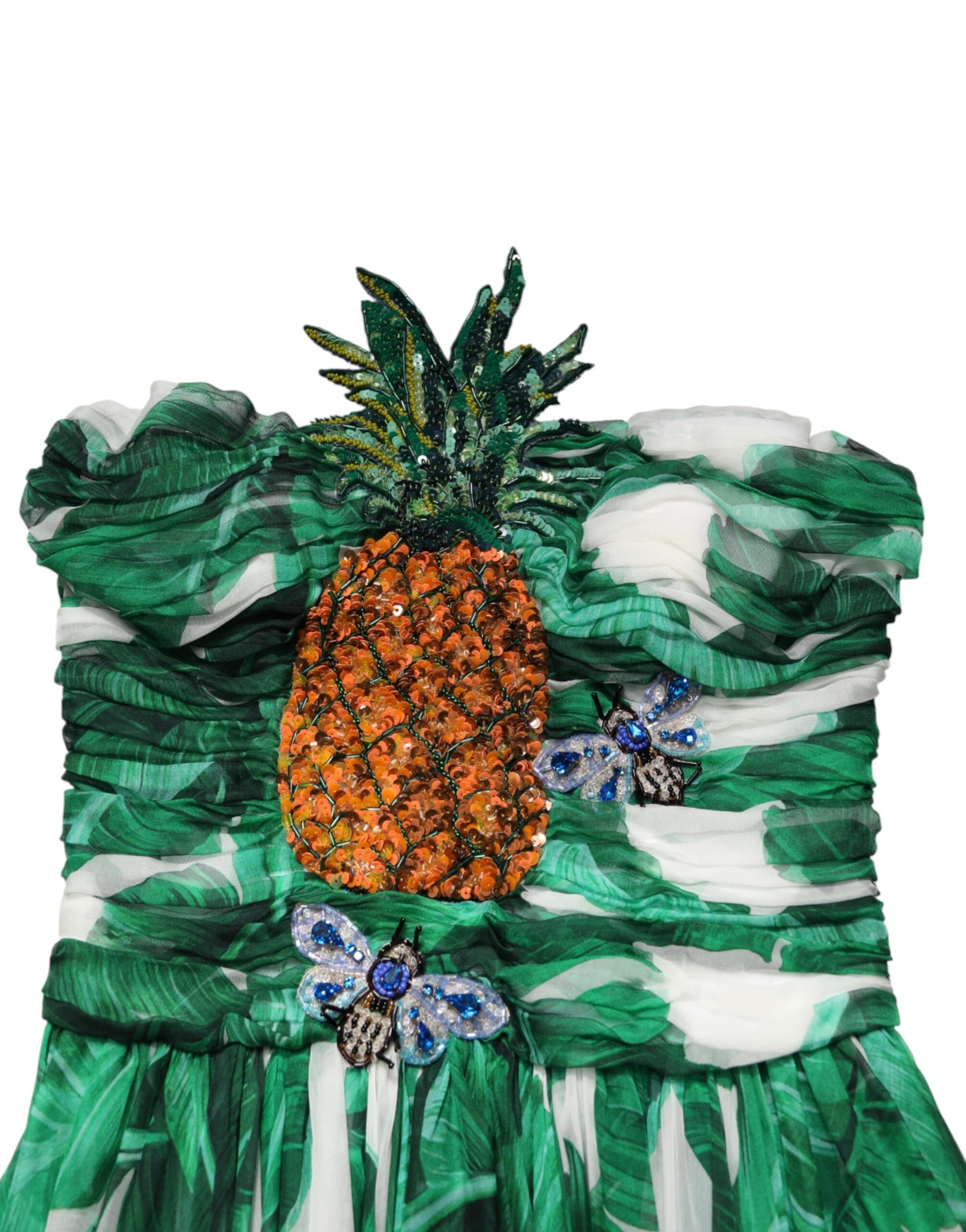 Dolce & Gabbana Green Pineapple Embellished BananaLeaf Dress | Regal Royce