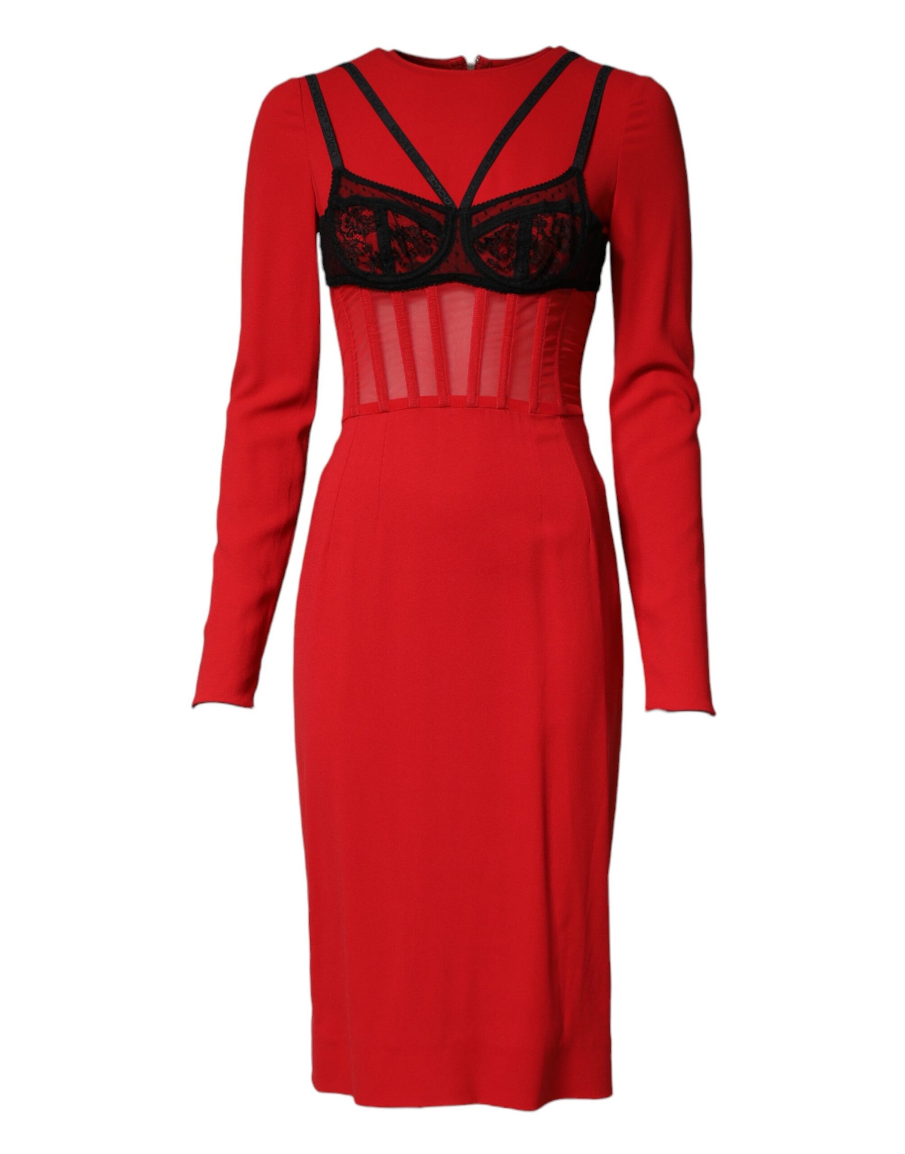 Dolce & Gabbana Black Red Contrasting Bra Cady Midi Dress | Regal Royce