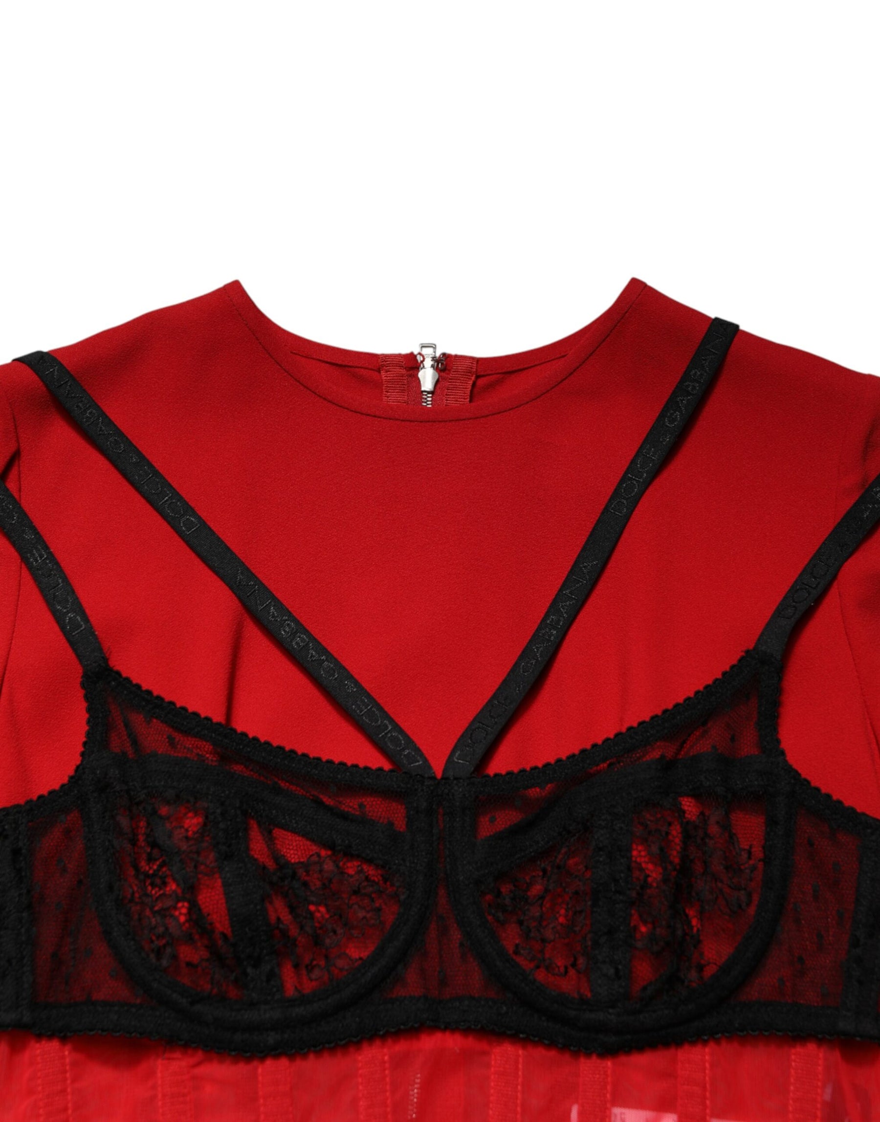 Dolce & Gabbana Black Red Contrasting Bra Cady Midi Dress | Regal Royce
