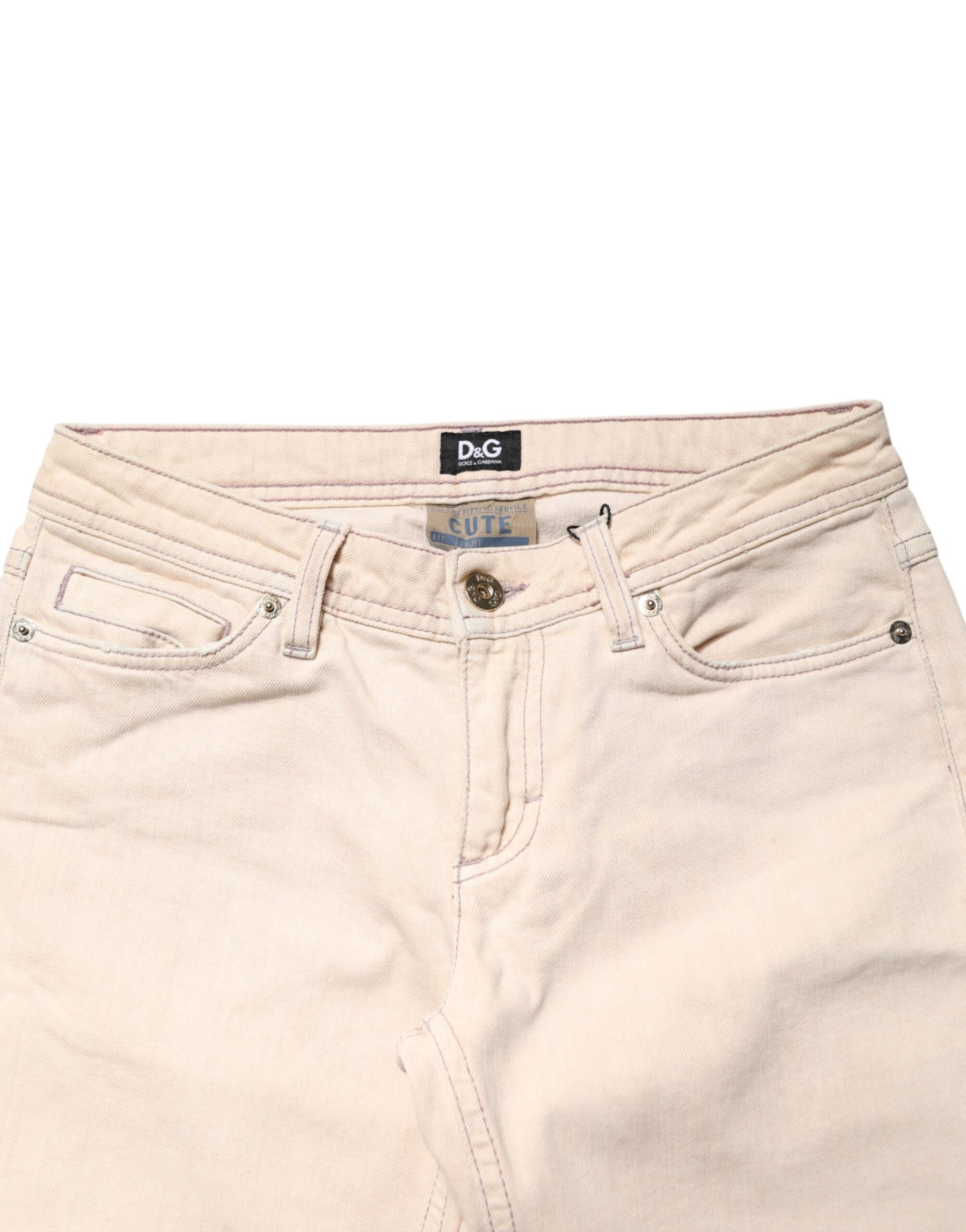 Dolce & Gabbana Beige Low Waist Cotton Slim Fit Denim Trousers Jeans | Regal Royce