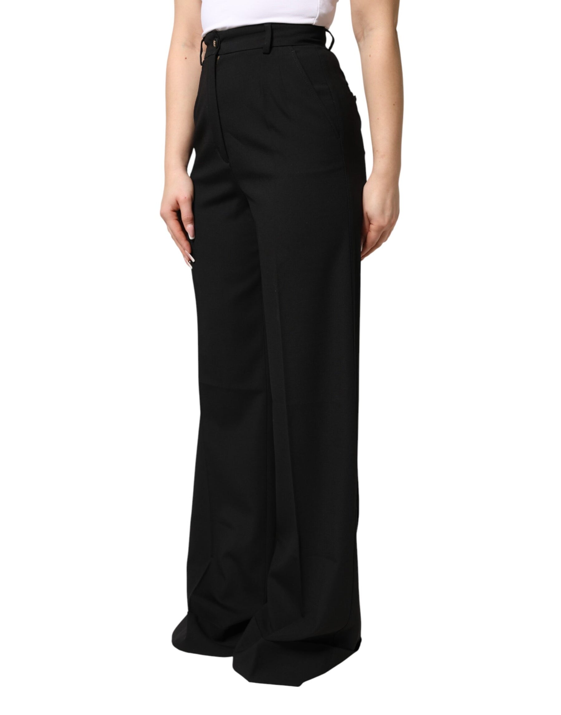 Dolce & Gabbana Black Wool Blend Straight High Waist Pants | Regal Royce