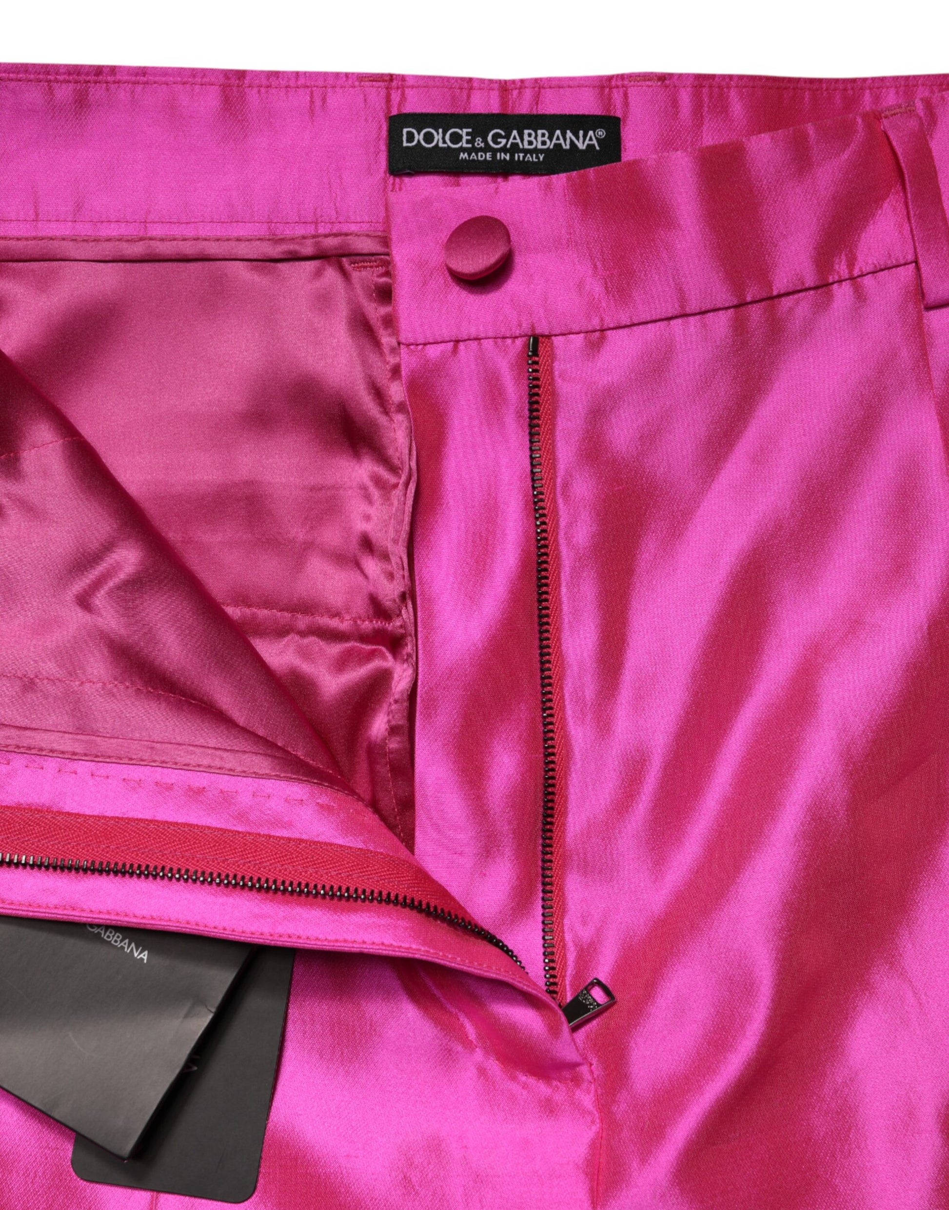 Dolce & Gabbana Pink Silk High Waist Dress Trousers Pants