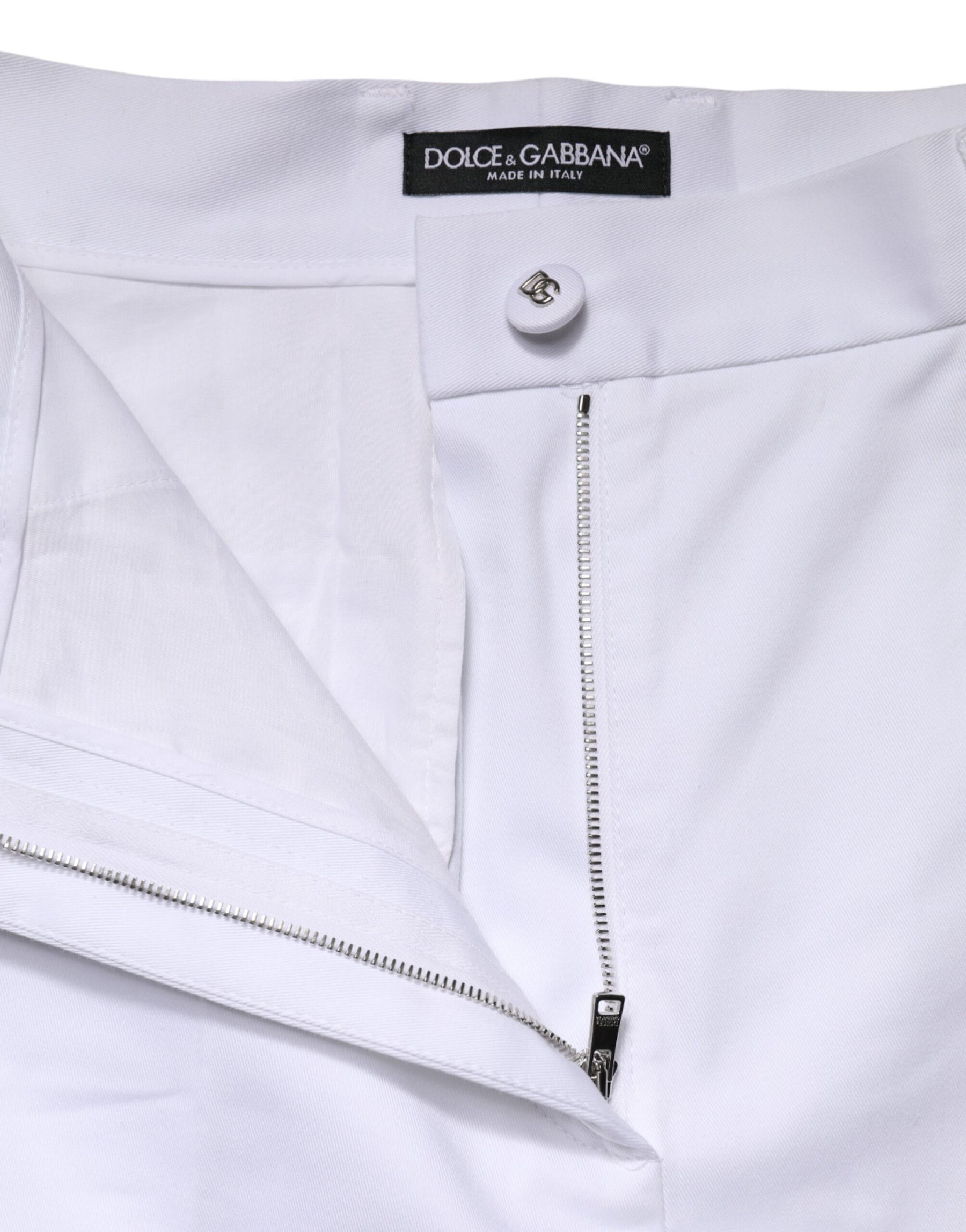 Dolce & Gabbana White Cotton High Waist WideLeg Cropped Pants | Regal Royce