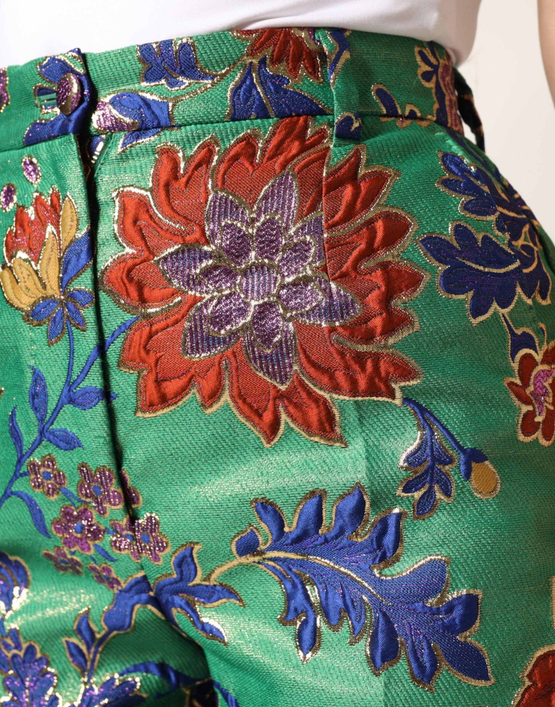 Dolce & Gabbana Green Floral Polyester BootCut Trouser Pants | Regal Royce